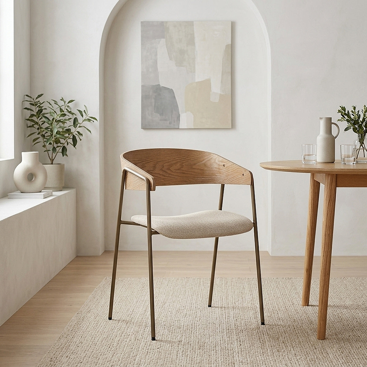 Esszimmerstuhl Stoff Eiche - Lauren Beige