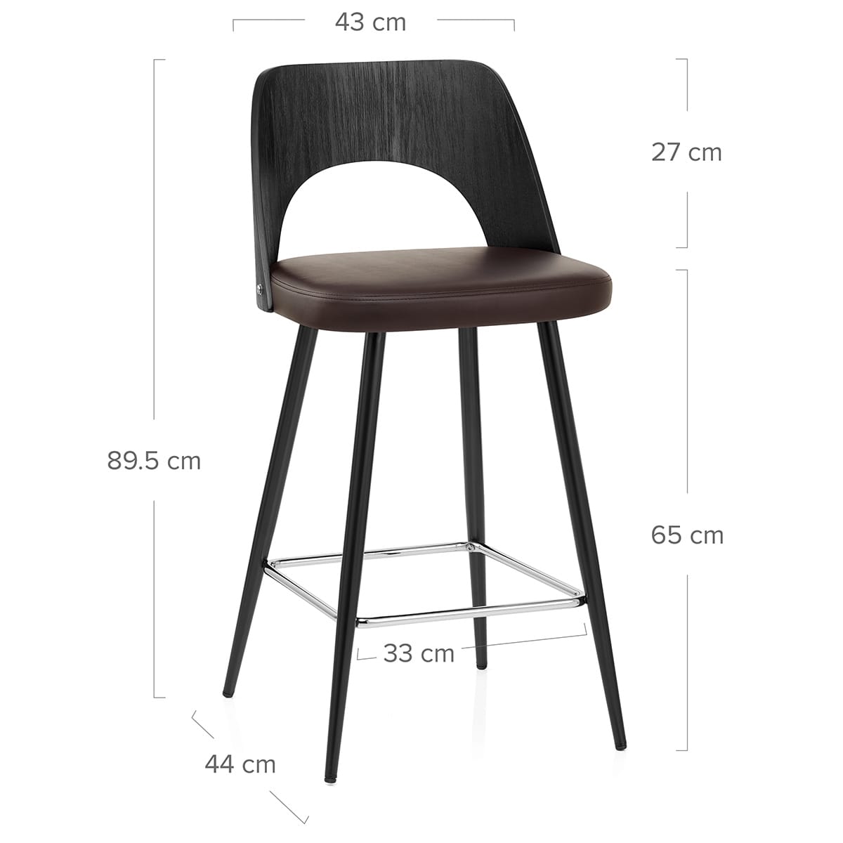 Sgabello Legno Nero Ecopelle - Leo Marrone