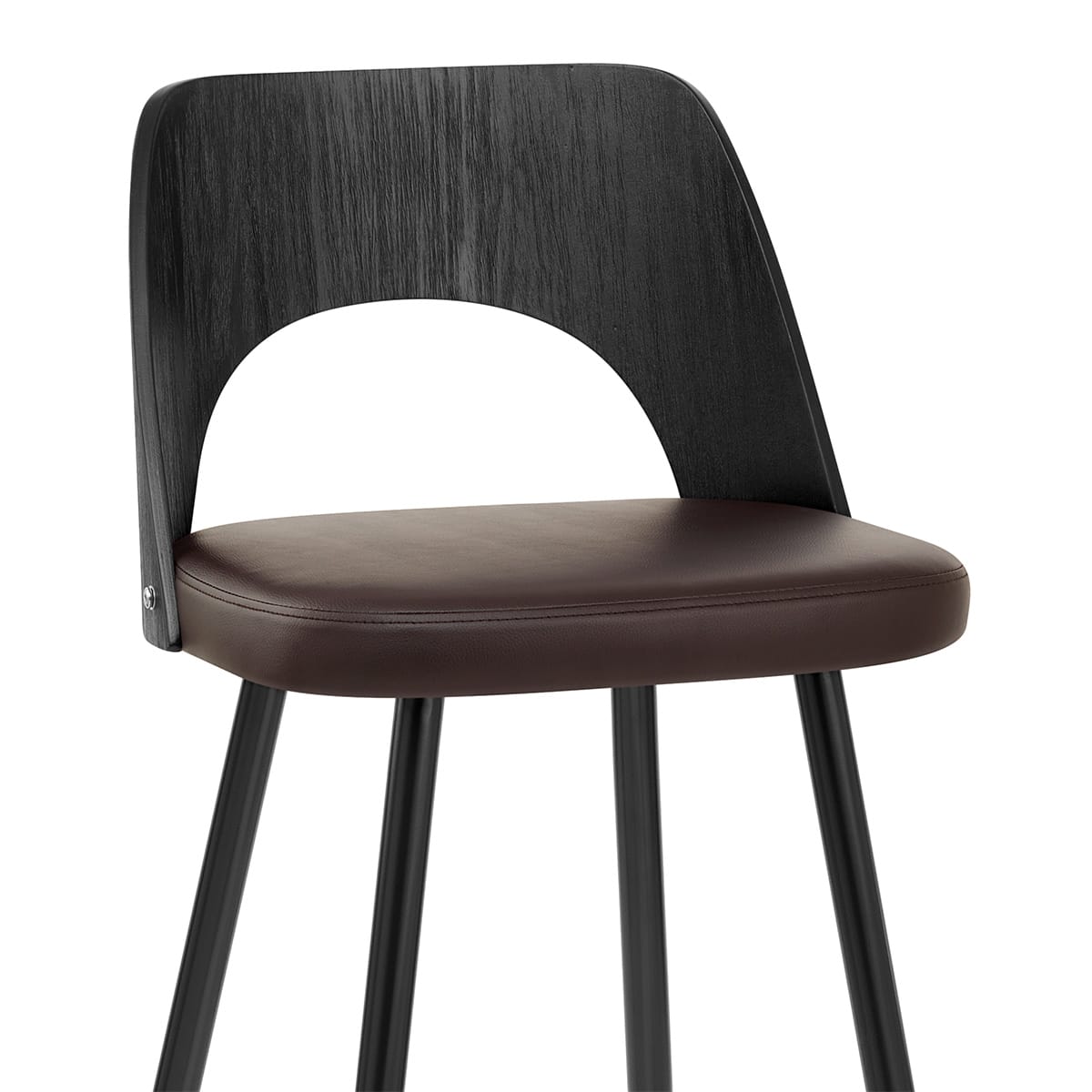 Sgabello Legno Nero Ecopelle - Leo Marrone