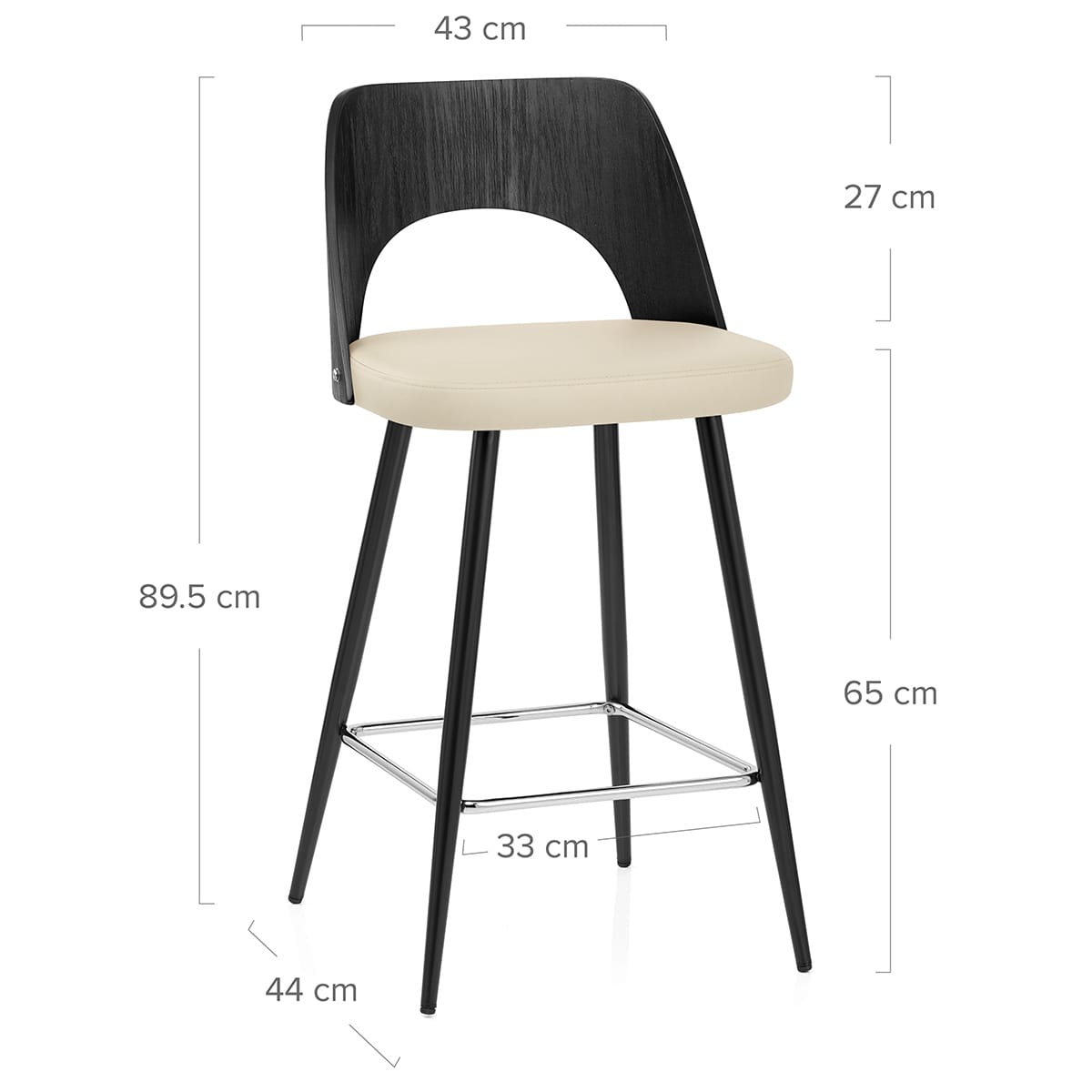 Sgabello Legno Nero Ecopelle - Leo Crema