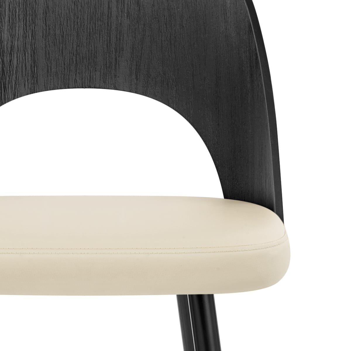 Sgabello Legno Nero Ecopelle - Leo Crema
