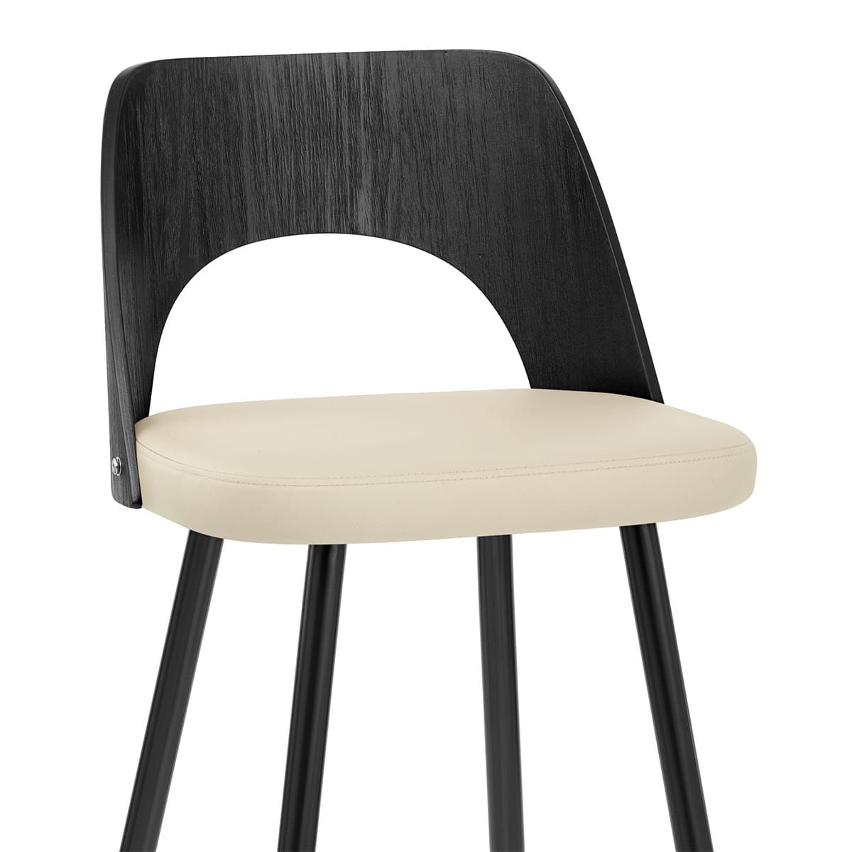 Sgabello Legno Nero Ecopelle - Leo Crema