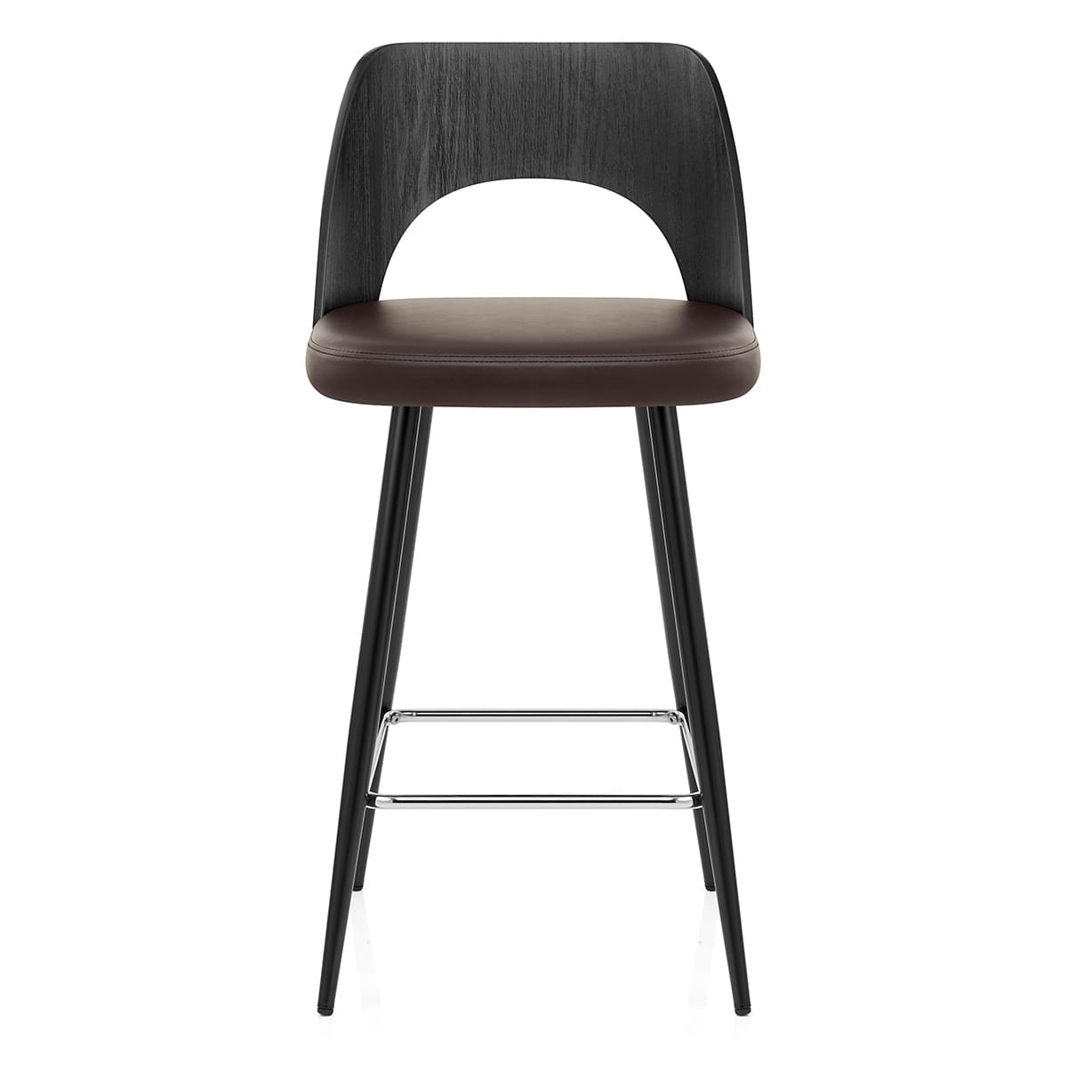 Sgabello Legno Nero Ecopelle - Leo Marrone