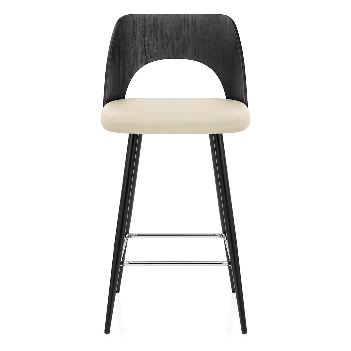 Sgabello Legno Nero Ecopelle - Leo Crema