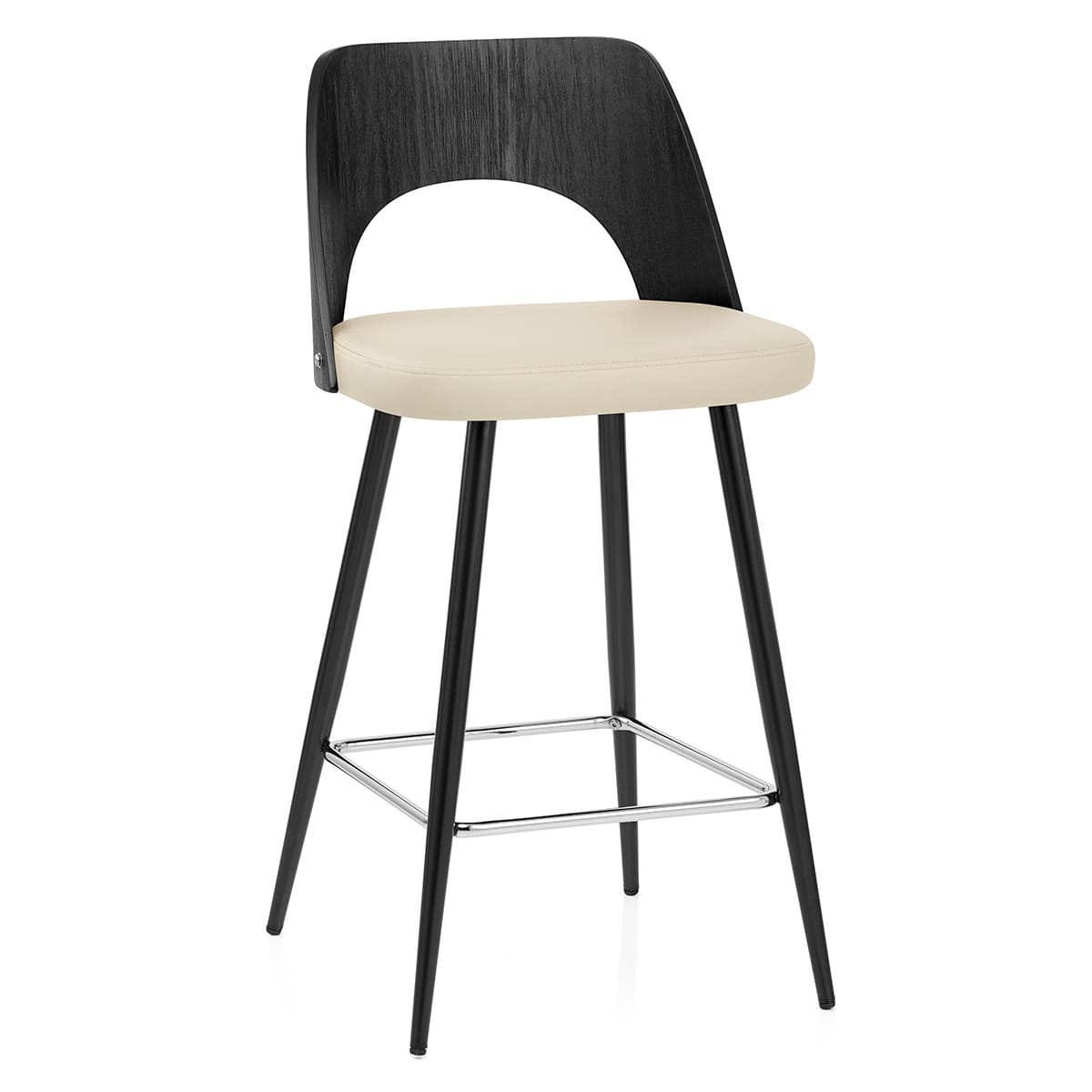 Sgabello Legno Nero Ecopelle - Leo Crema