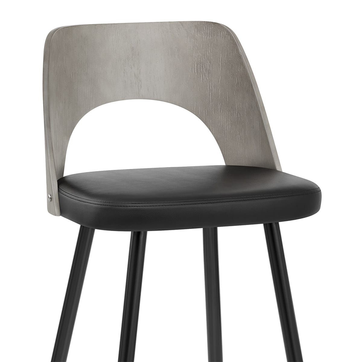 Sgabello Legno Grigio Ecopelle - Leo Nero