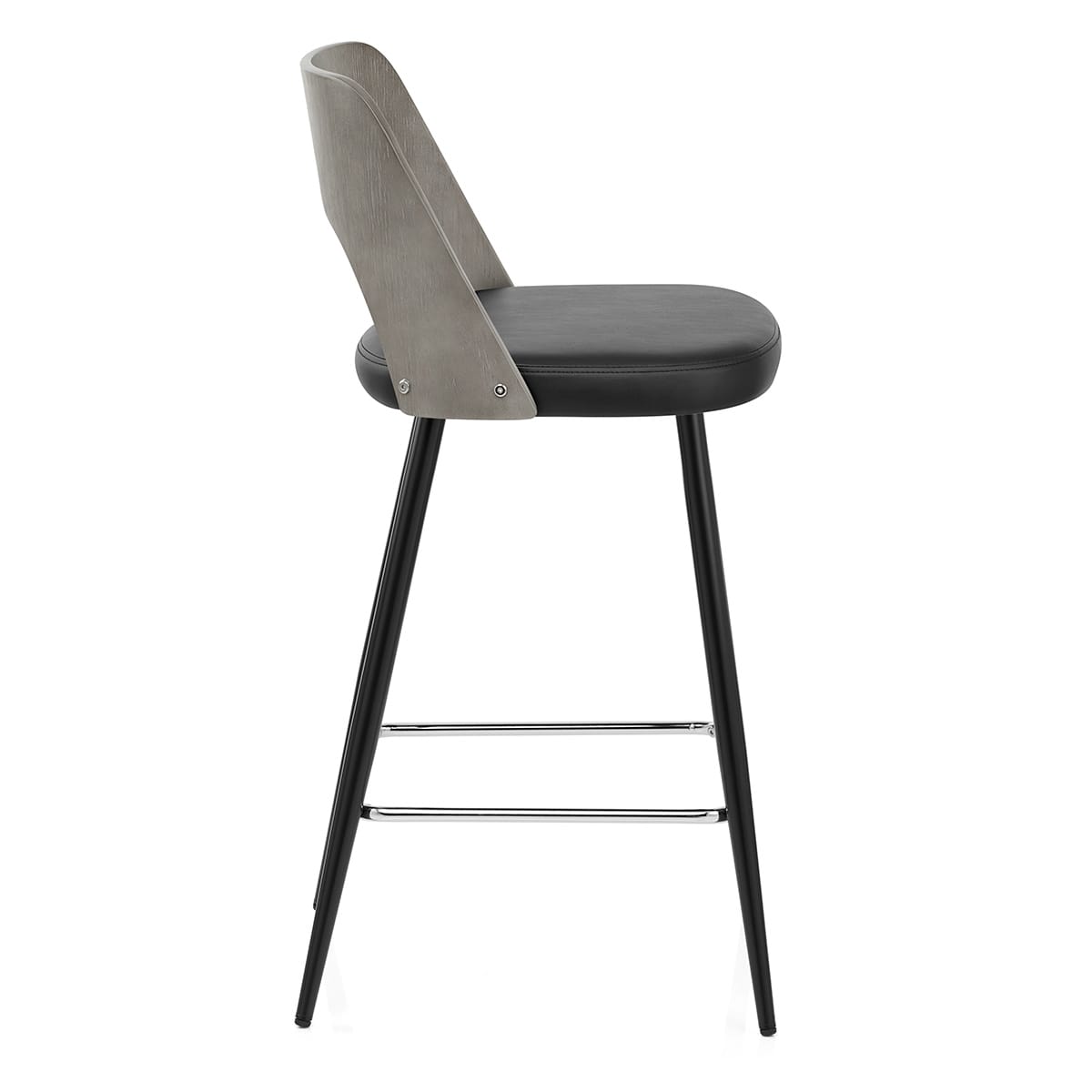Sgabello Legno Grigio Ecopelle - Leo Nero