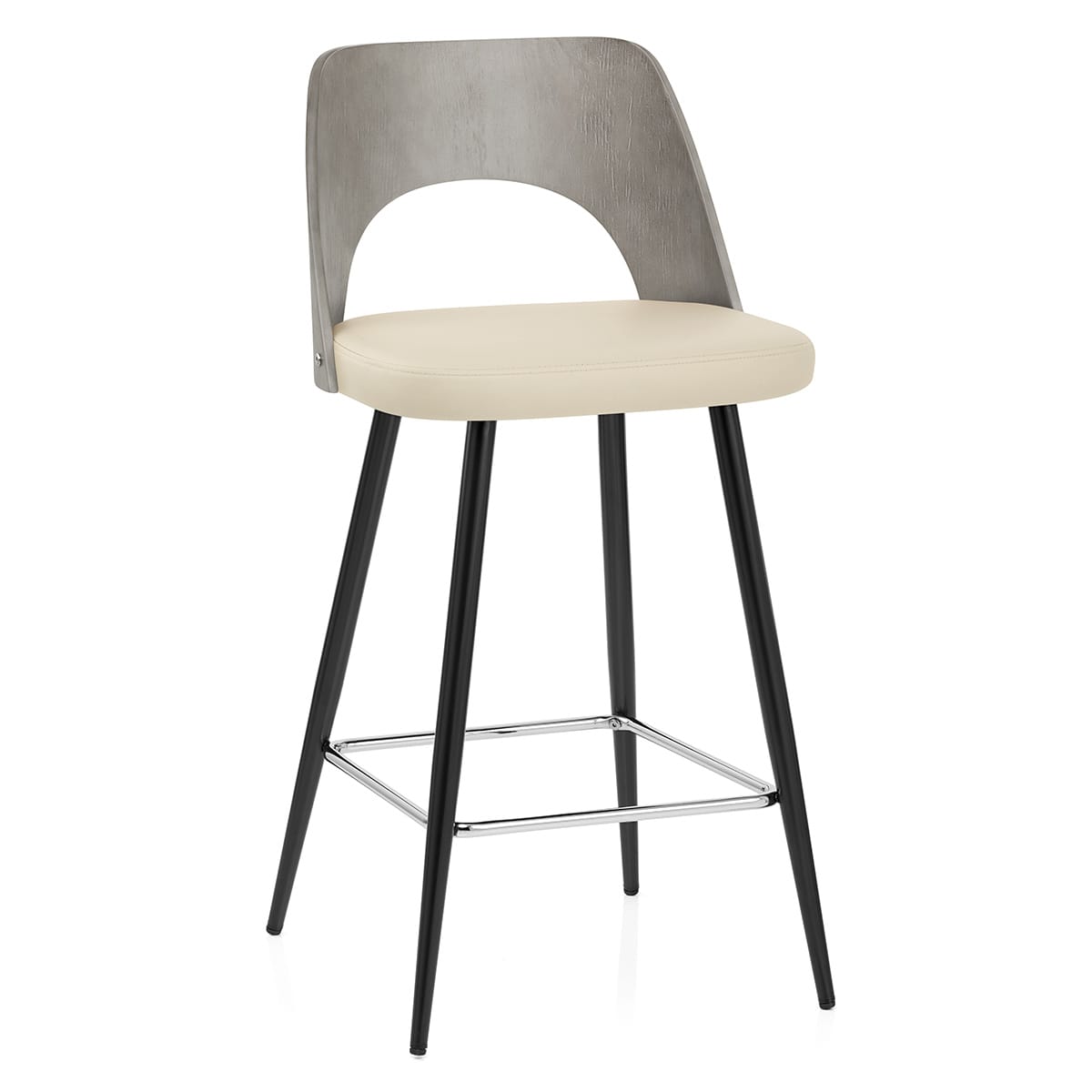 Sgabello Legno Grigio Ecopelle - Leo Crema