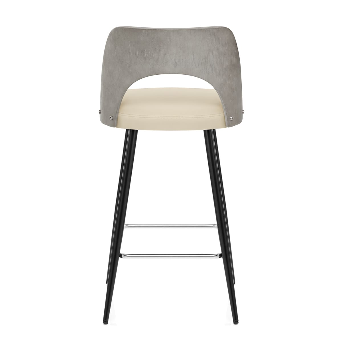 Sgabello Legno Grigio Ecopelle - Leo Crema
