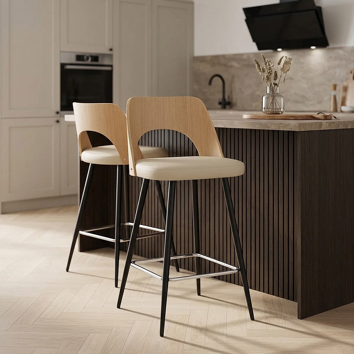 Kunstleder Barhocker Eiche - Leo Beige