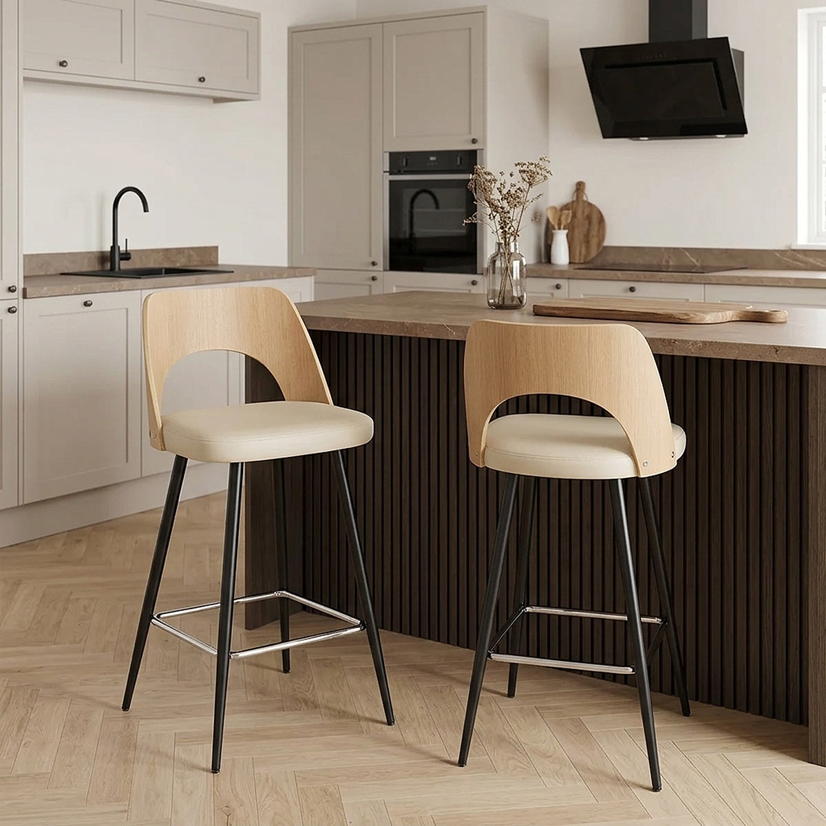 Kunstleder Barhocker Eiche - Leo Beige
