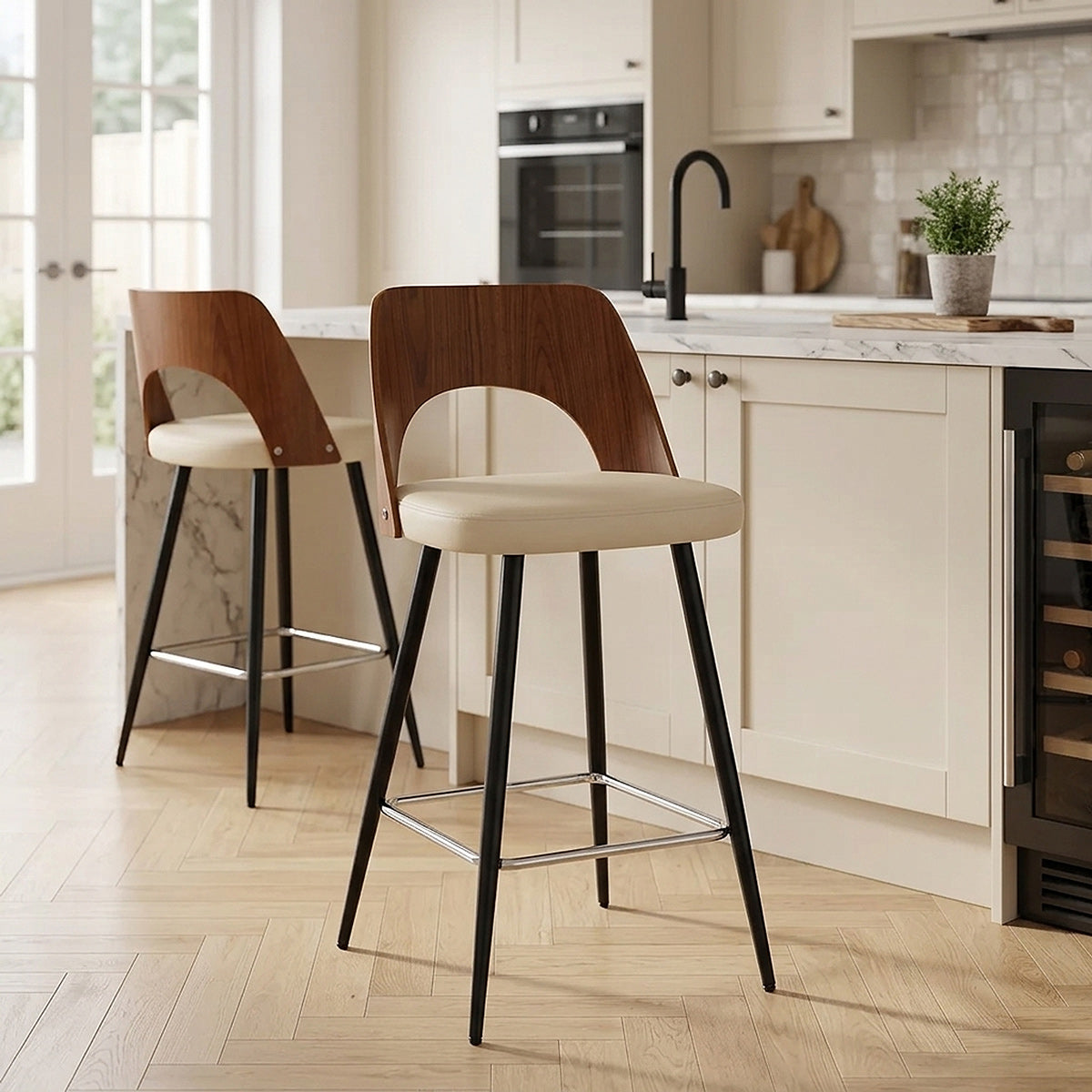 Kunstleder Barhocker Walnuss - Leo Beige