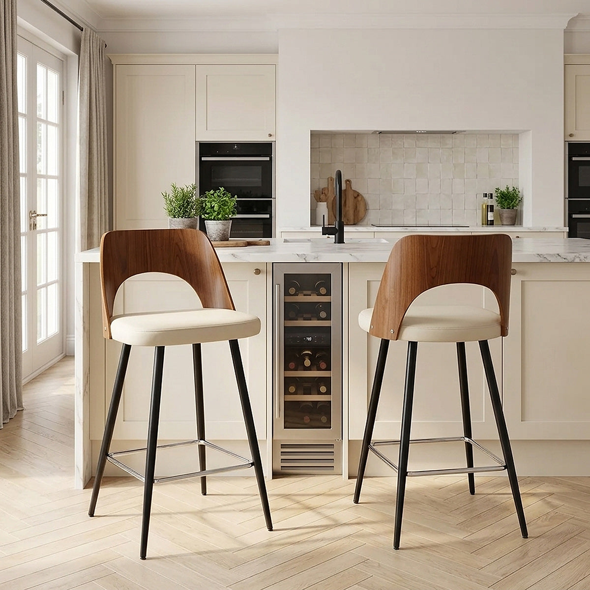 Kunstleder Barhocker Walnuss - Leo Beige