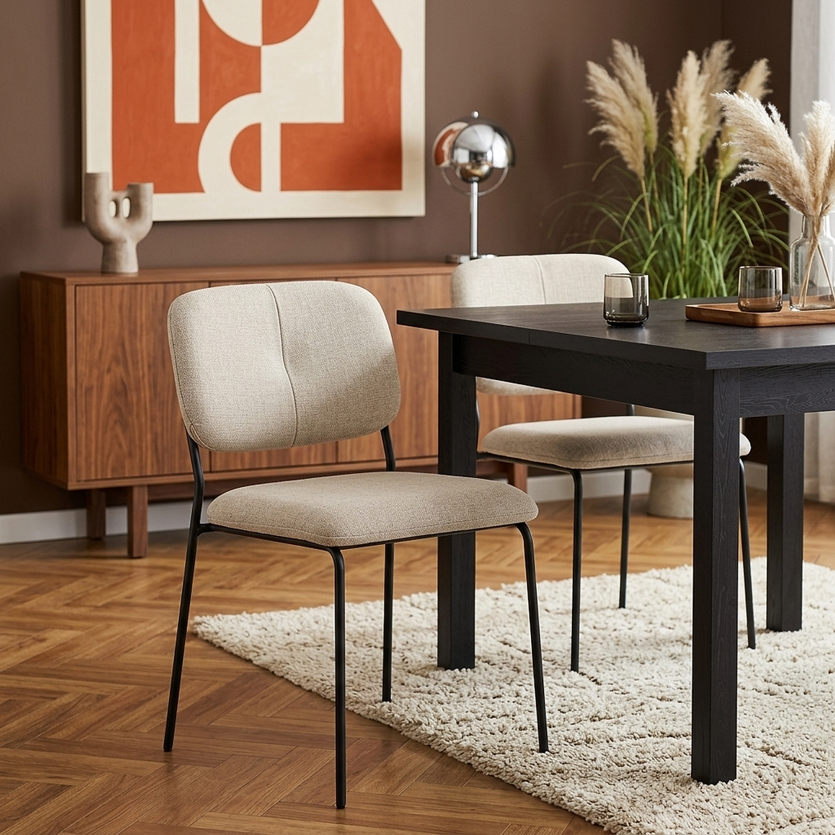 Stoff Esszimmerstuhl Stapelbar - Lila Beige