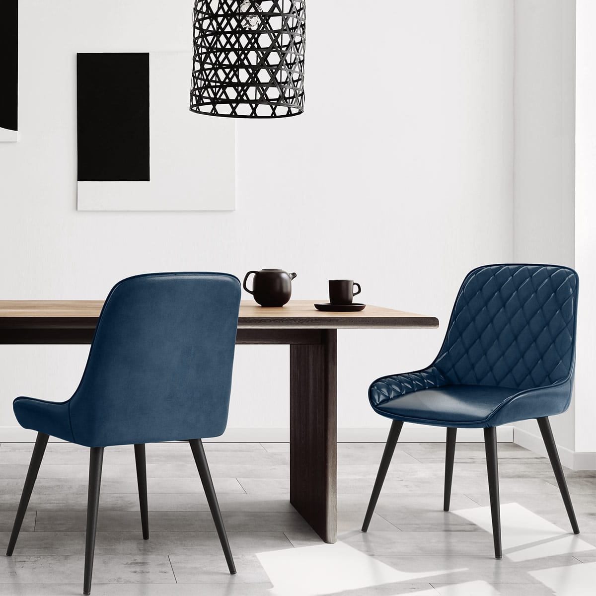 Sedia da pranzo Ecopelle Anticata - Lincoln Blu