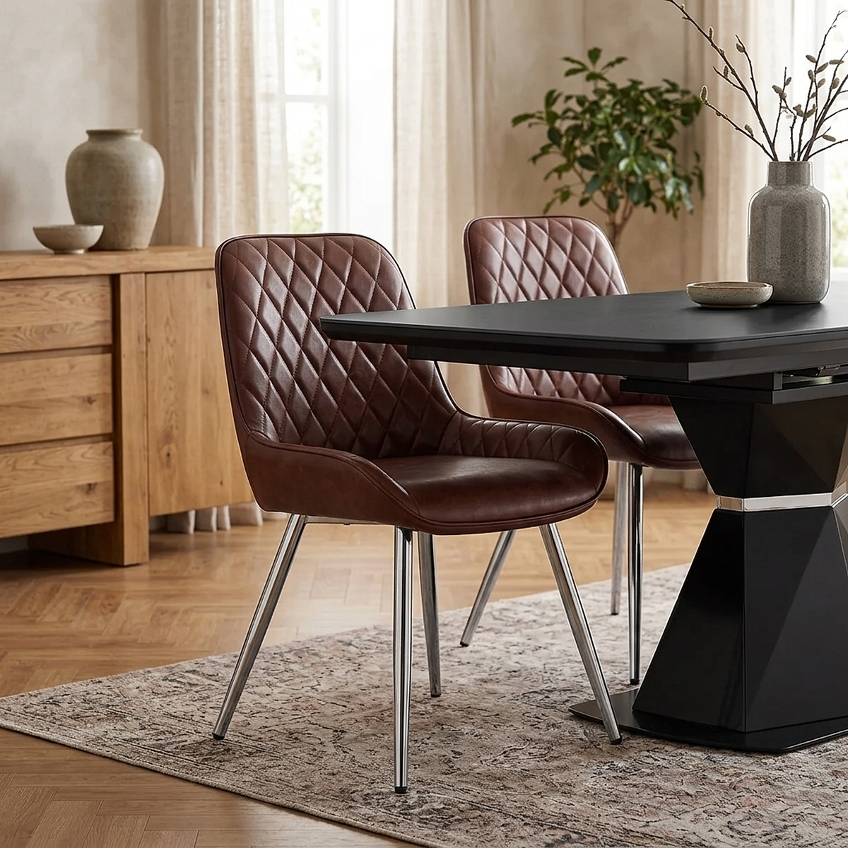 Kunstleder Esszimmerstuhl Antik Chrom - Lincoln Braun
