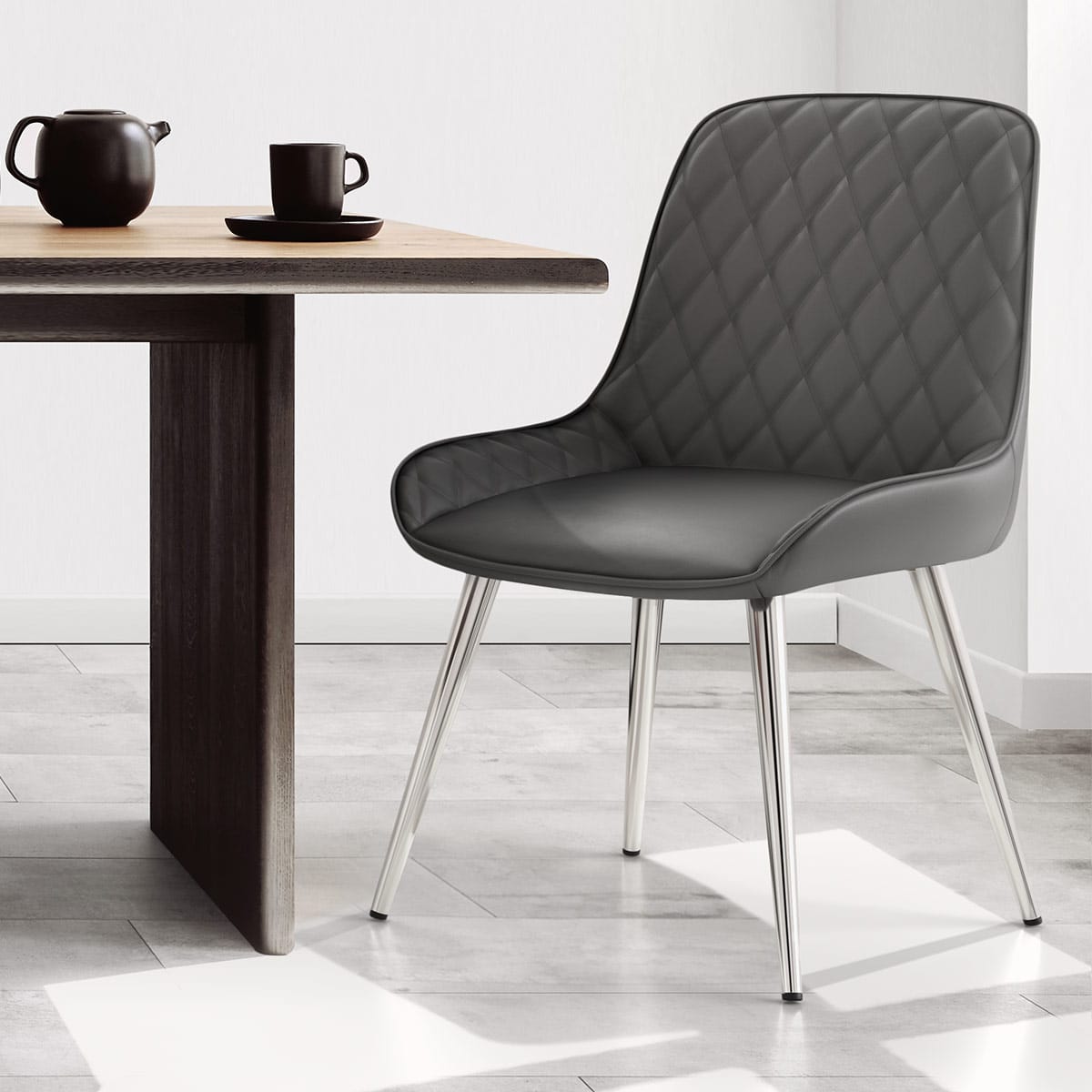 Sedia da pranzo Ecopelle Cromata - Lincoln Grigio