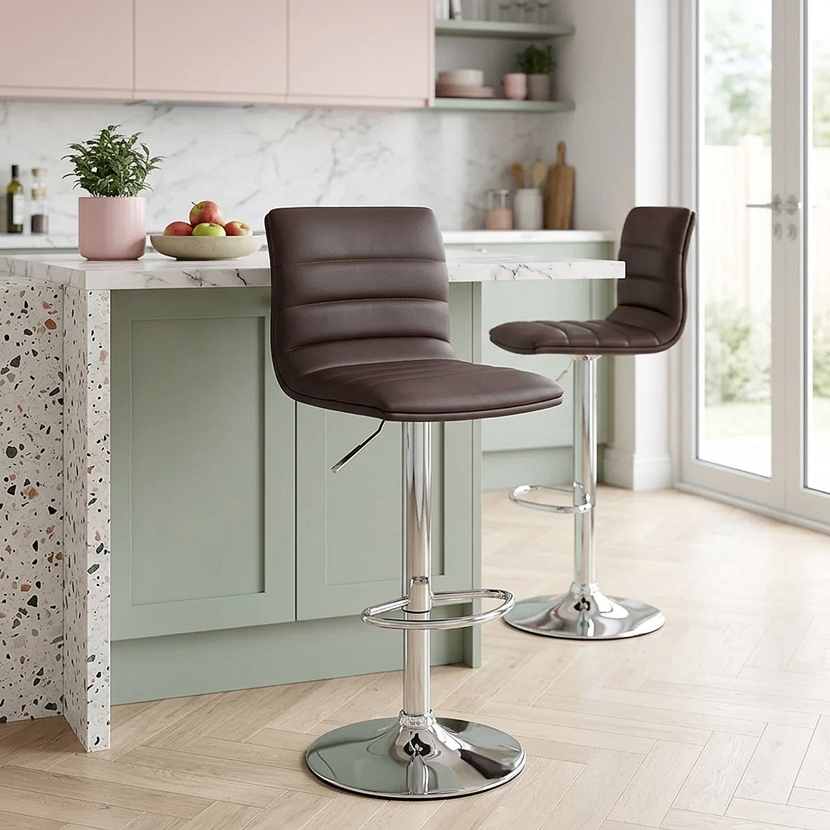Kunstleder Barhocker Chrom - Linear Braun