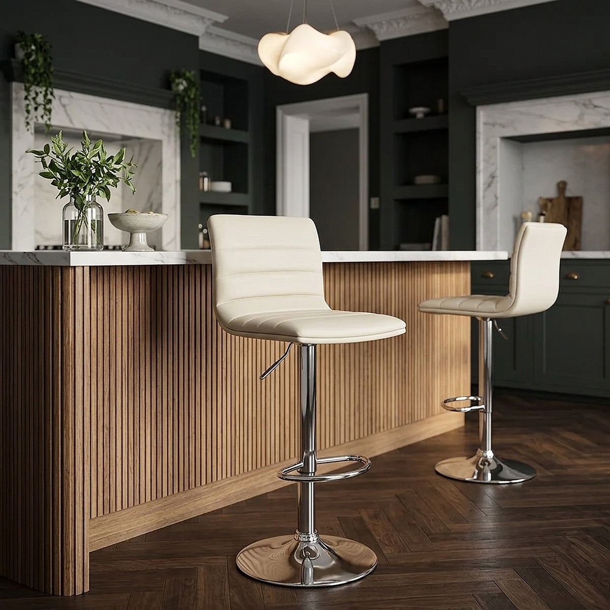 Kunstleder Barhocker Chrom - Linear Beige