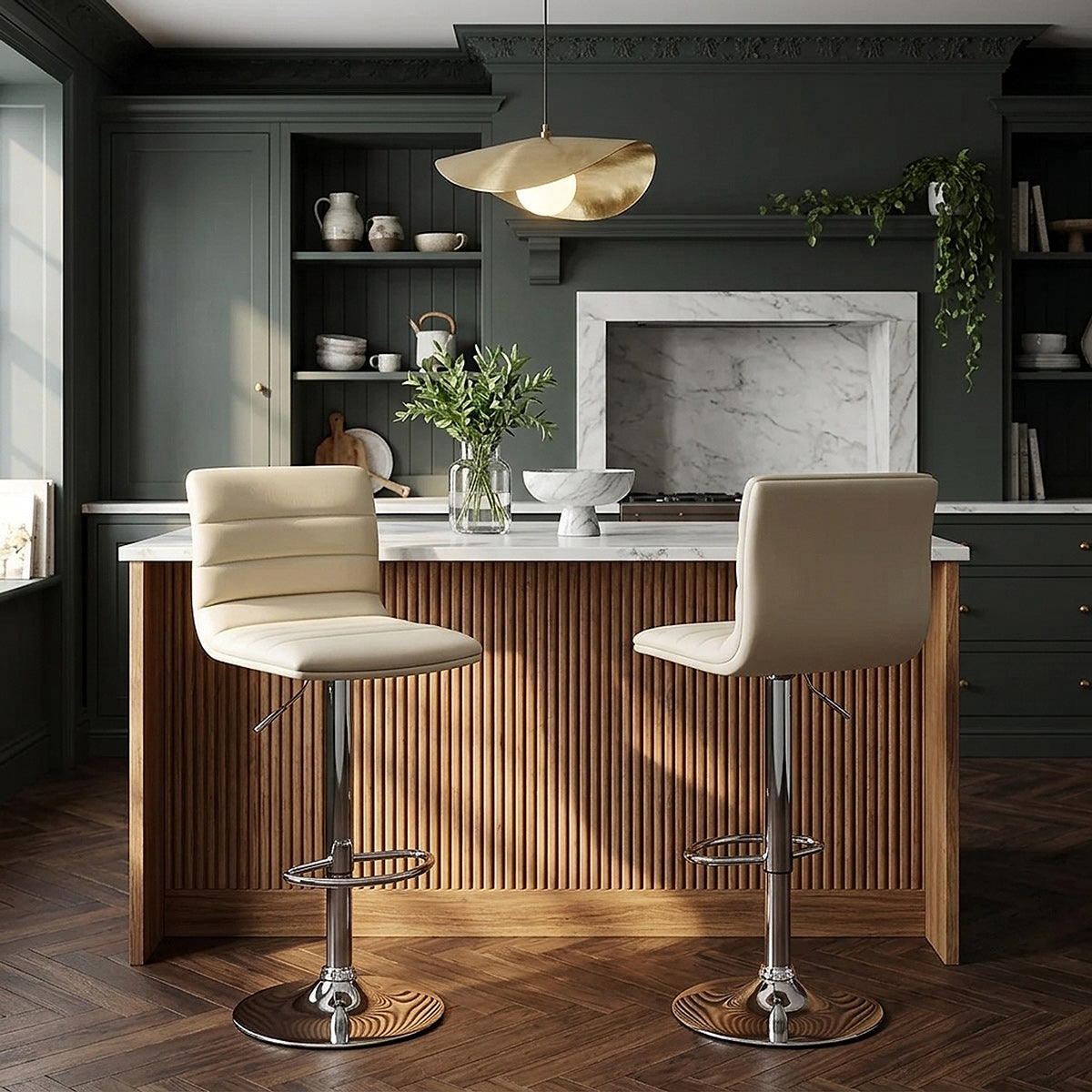 Kunstleder Barhocker Chrom - Linear Beige