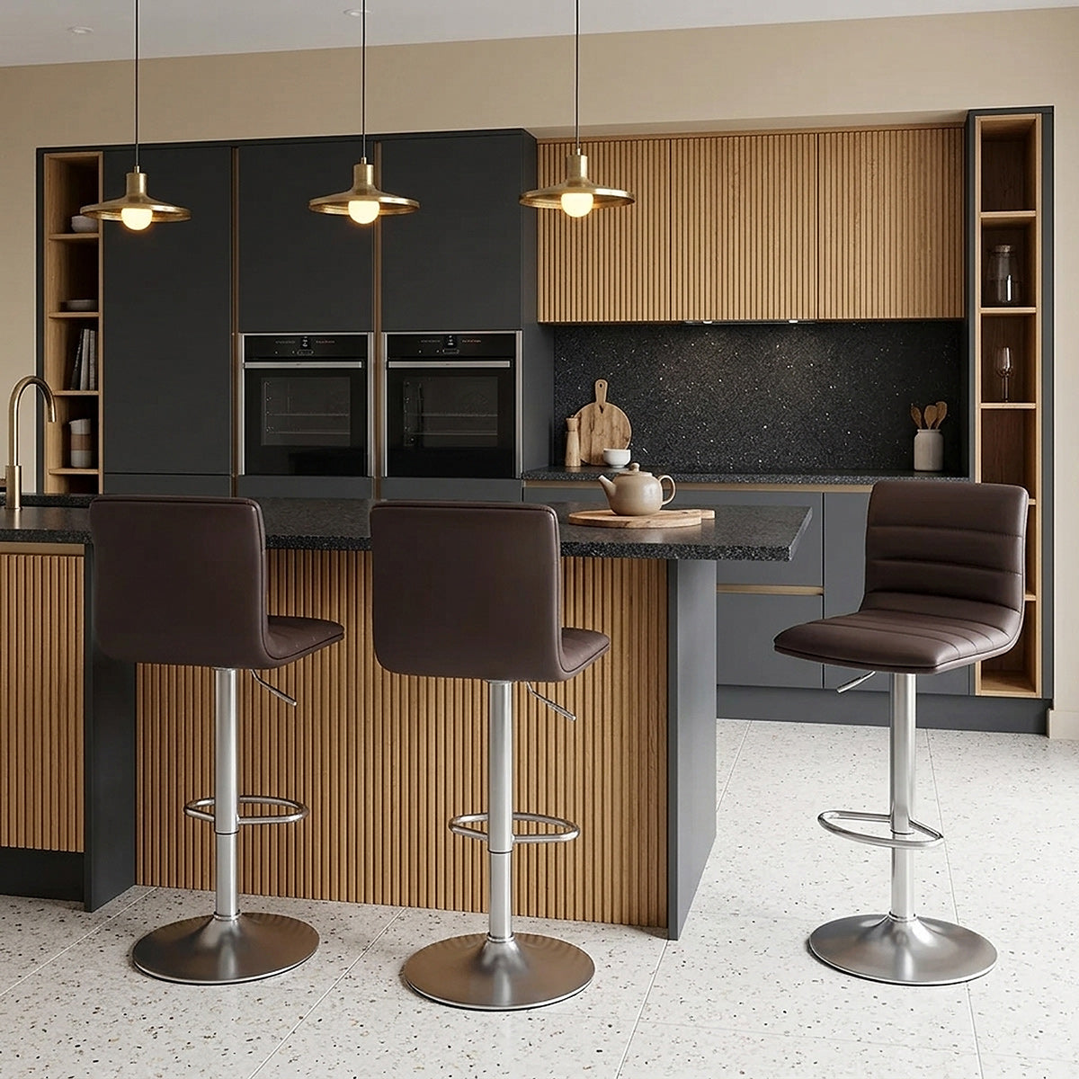 Sgabello Ecopelle Cromo Satinato - Linear Marrone