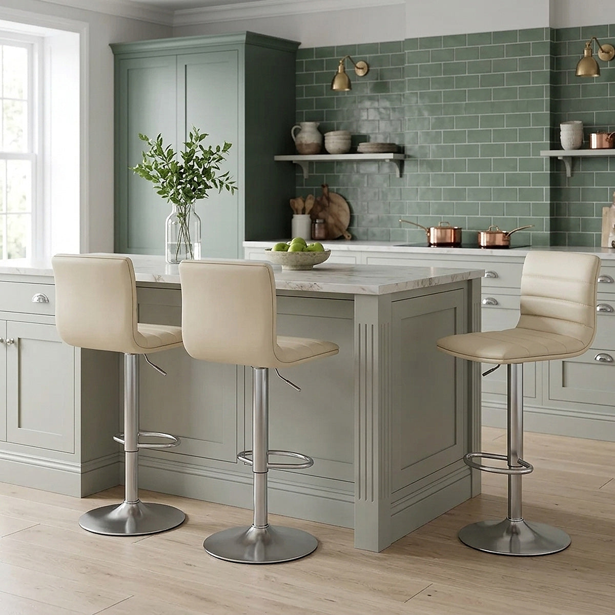 Sgabello Ecopelle Cromo Satinato - Linear Crema