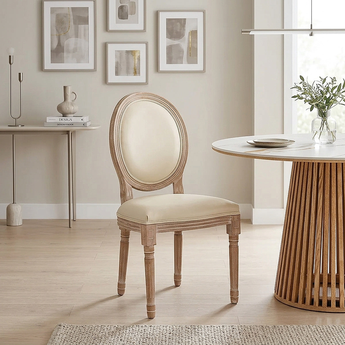 Echtleder Esszimmerstuhl Eiche - Louis Beige