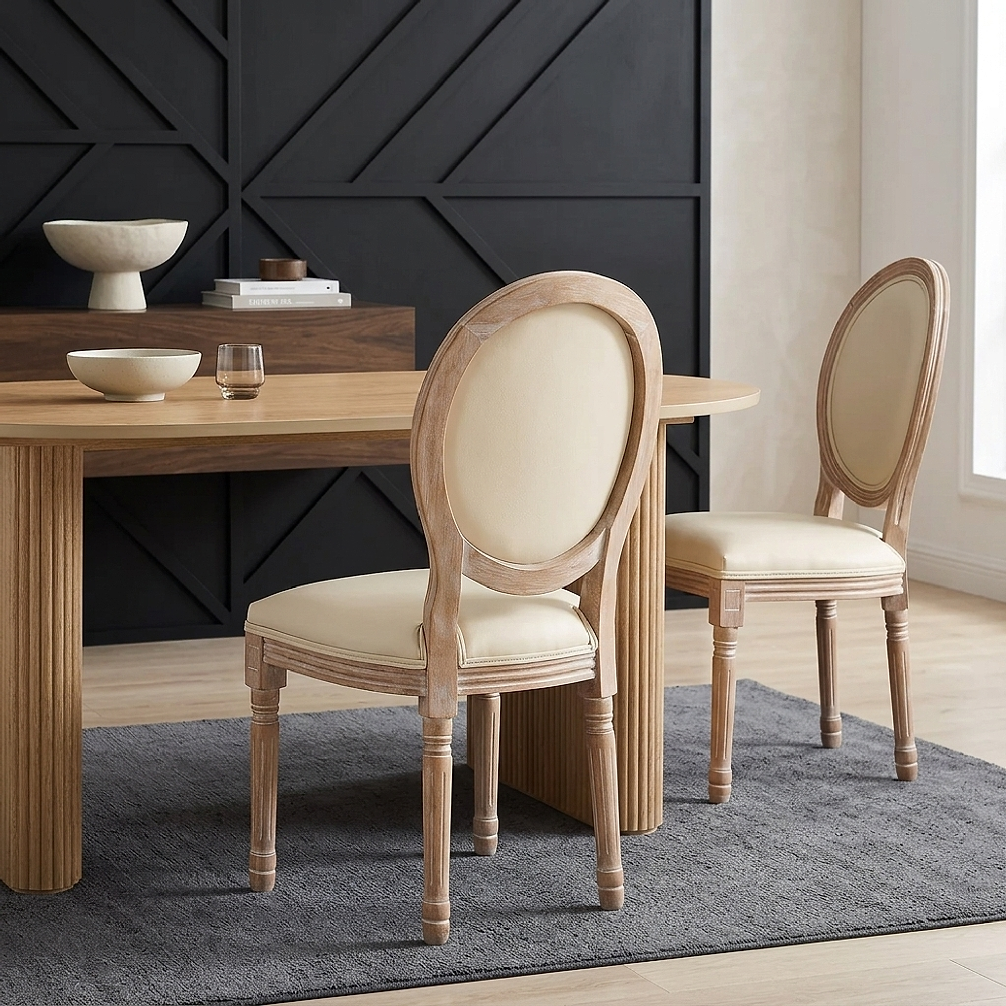 Echtleder Esszimmerstuhl Eiche - Louis Beige