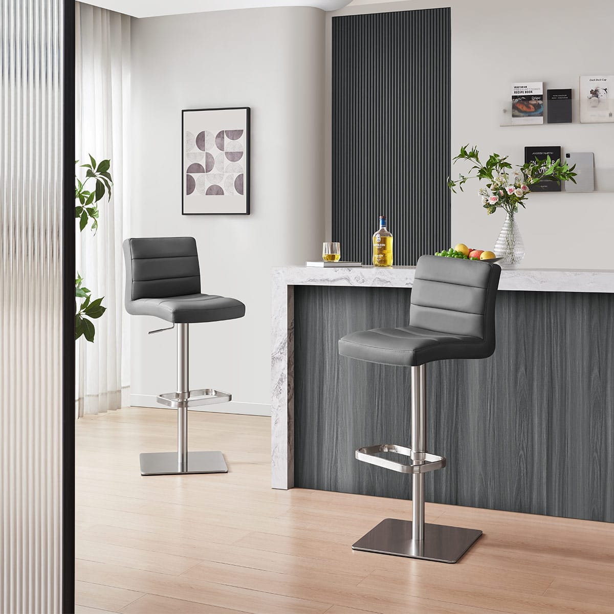 Sgabello Pelle Cromo Satinato - Lush Grigio