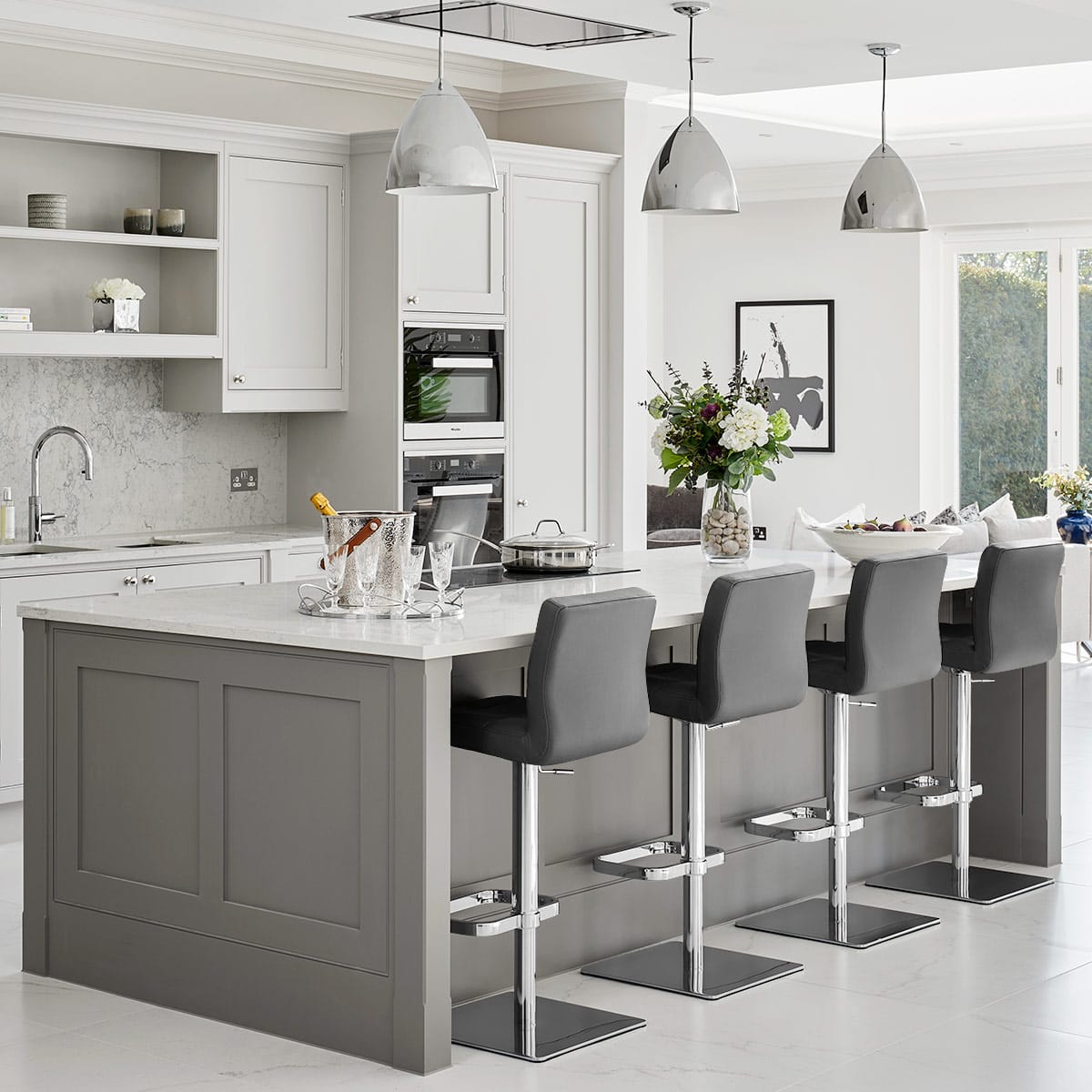 Echtleder Barhocker Chrom - Lush Grau