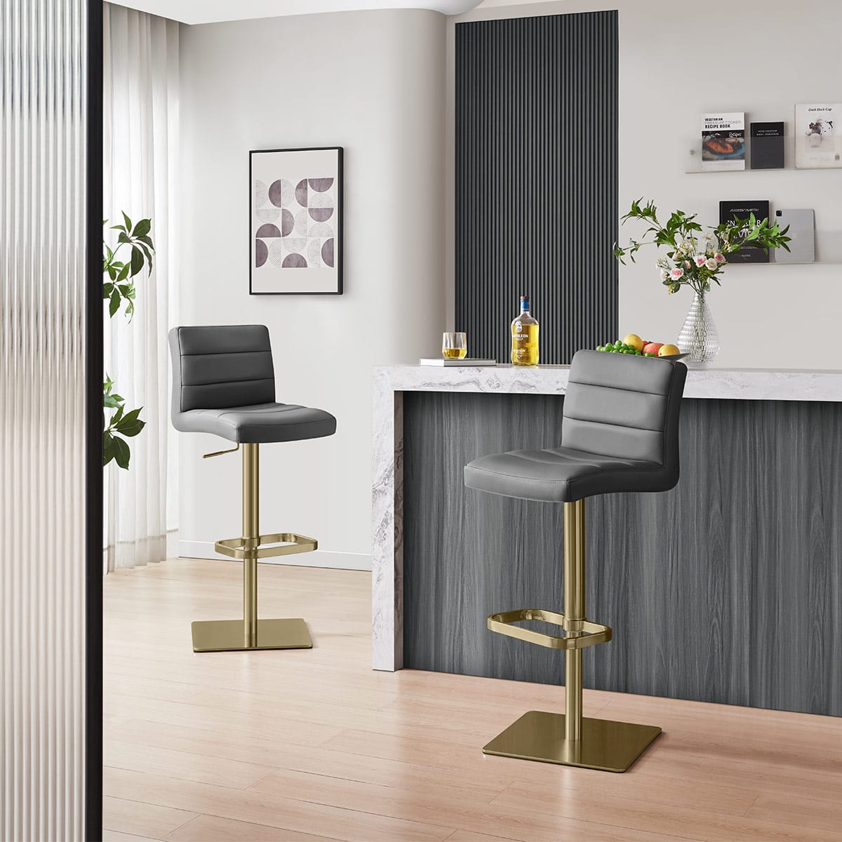 Sgabello Vera Pelle Oro spazzolato - Lush Grigio scuro