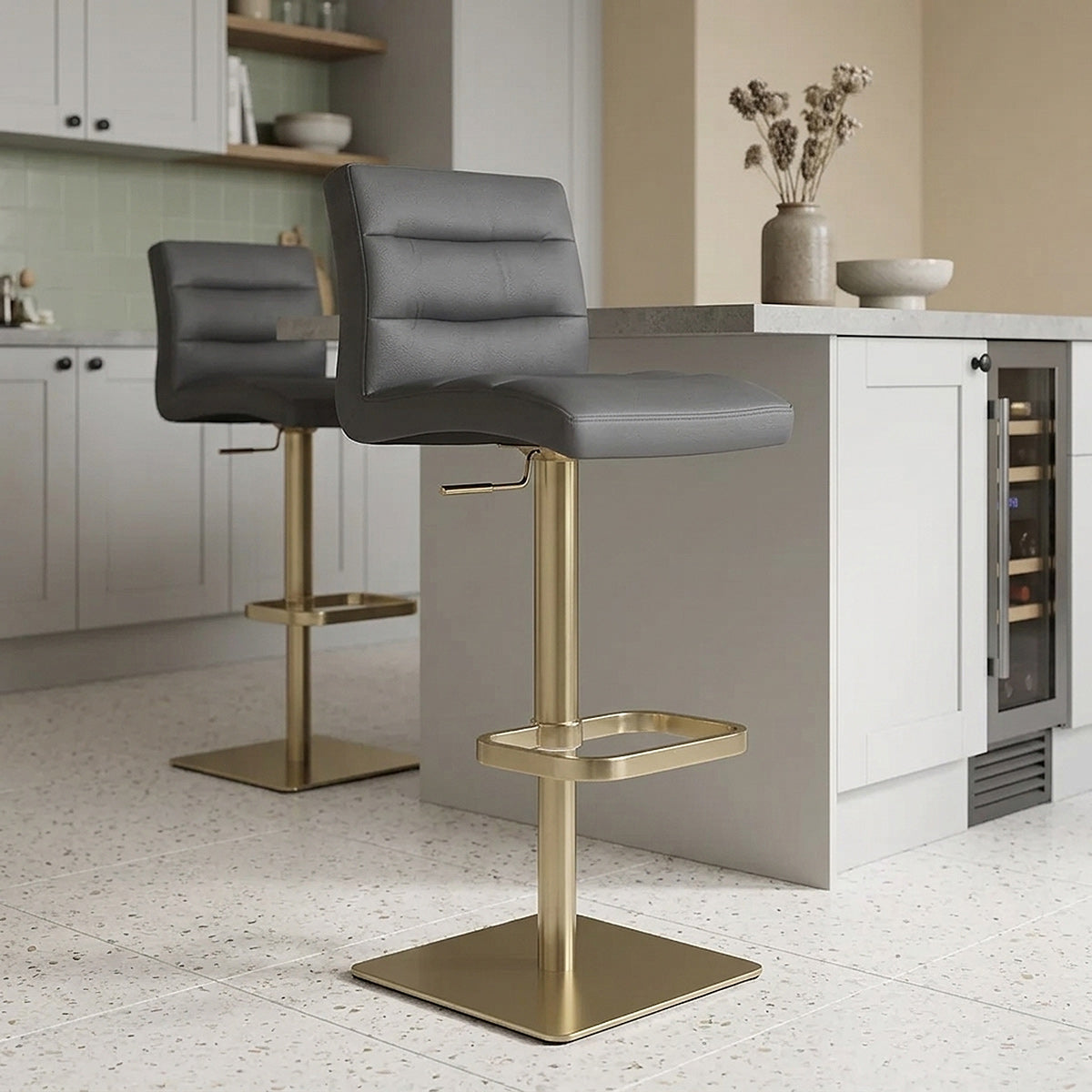 Sgabello Vera Pelle Oro spazzolato - Lush Grigio scuro