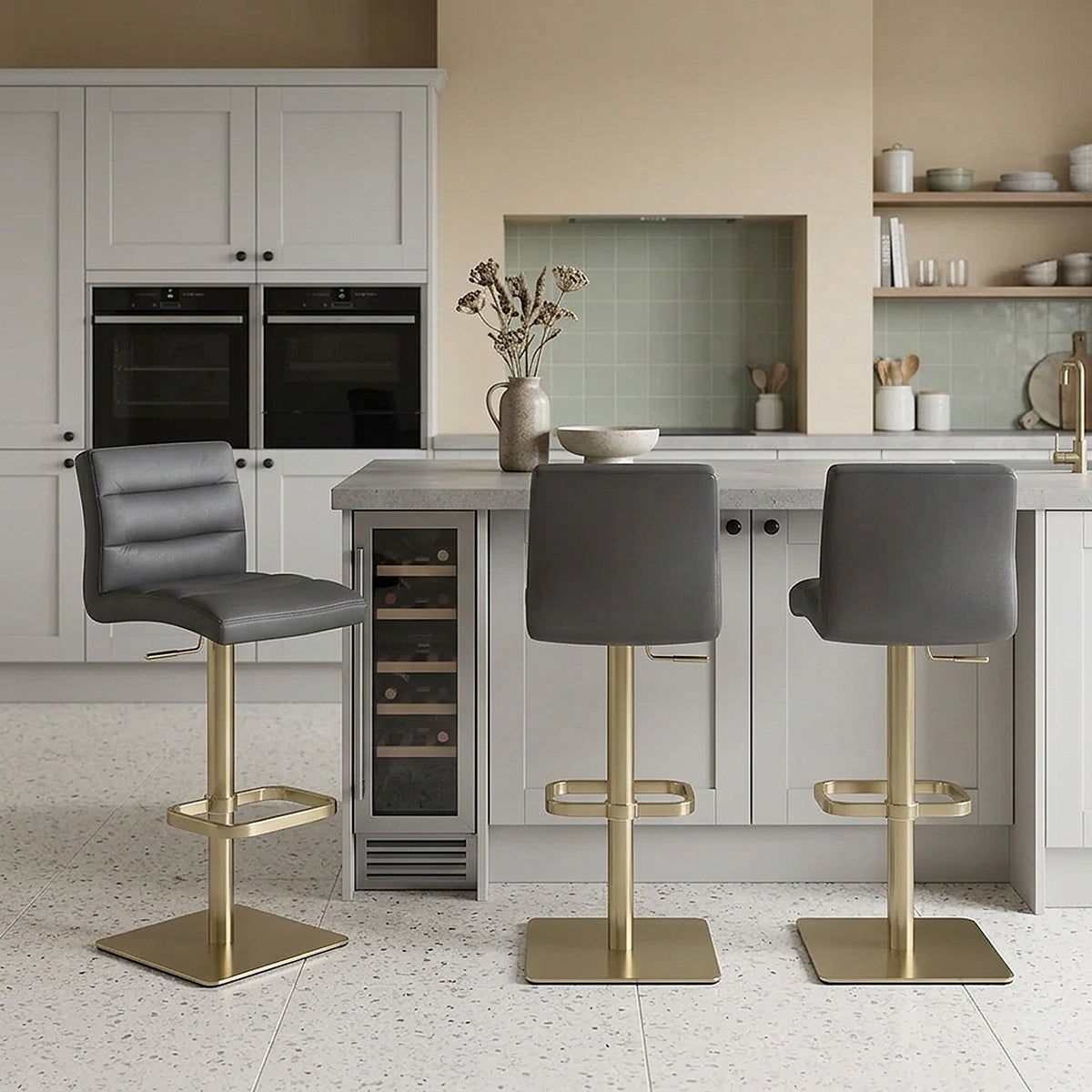 Sgabello Vera Pelle Oro spazzolato - Lush Grigio scuro