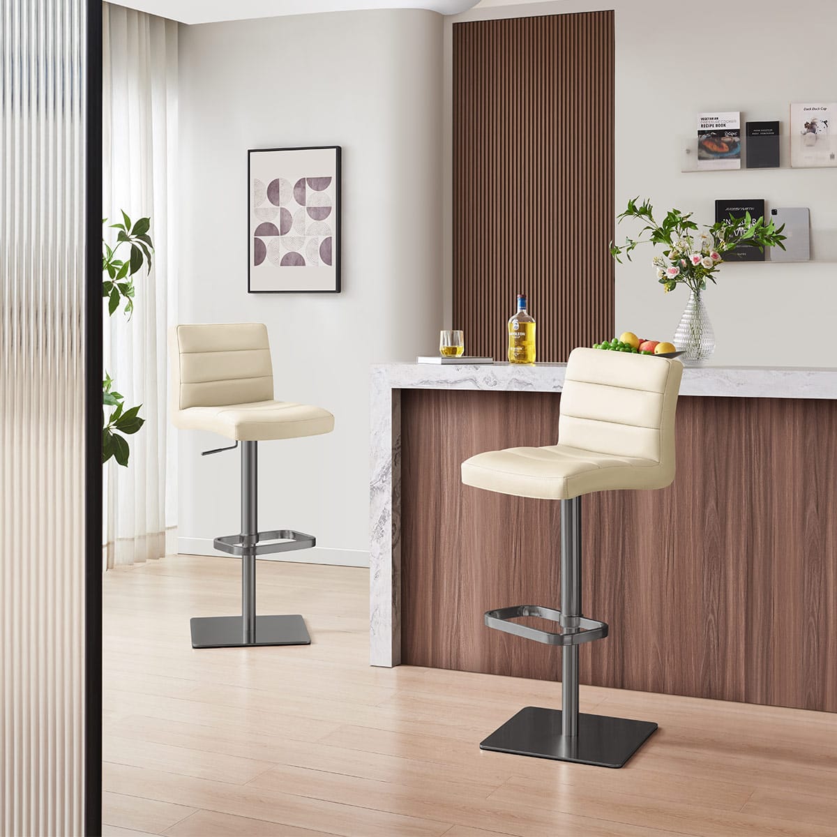Sgabello Vera Pelle Graffite - Lush Crema
