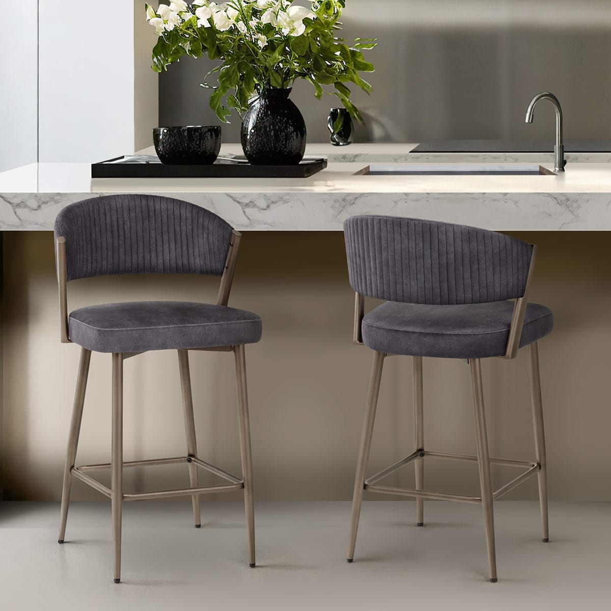 Samt Barhocker - Lusso Dunkelgrau