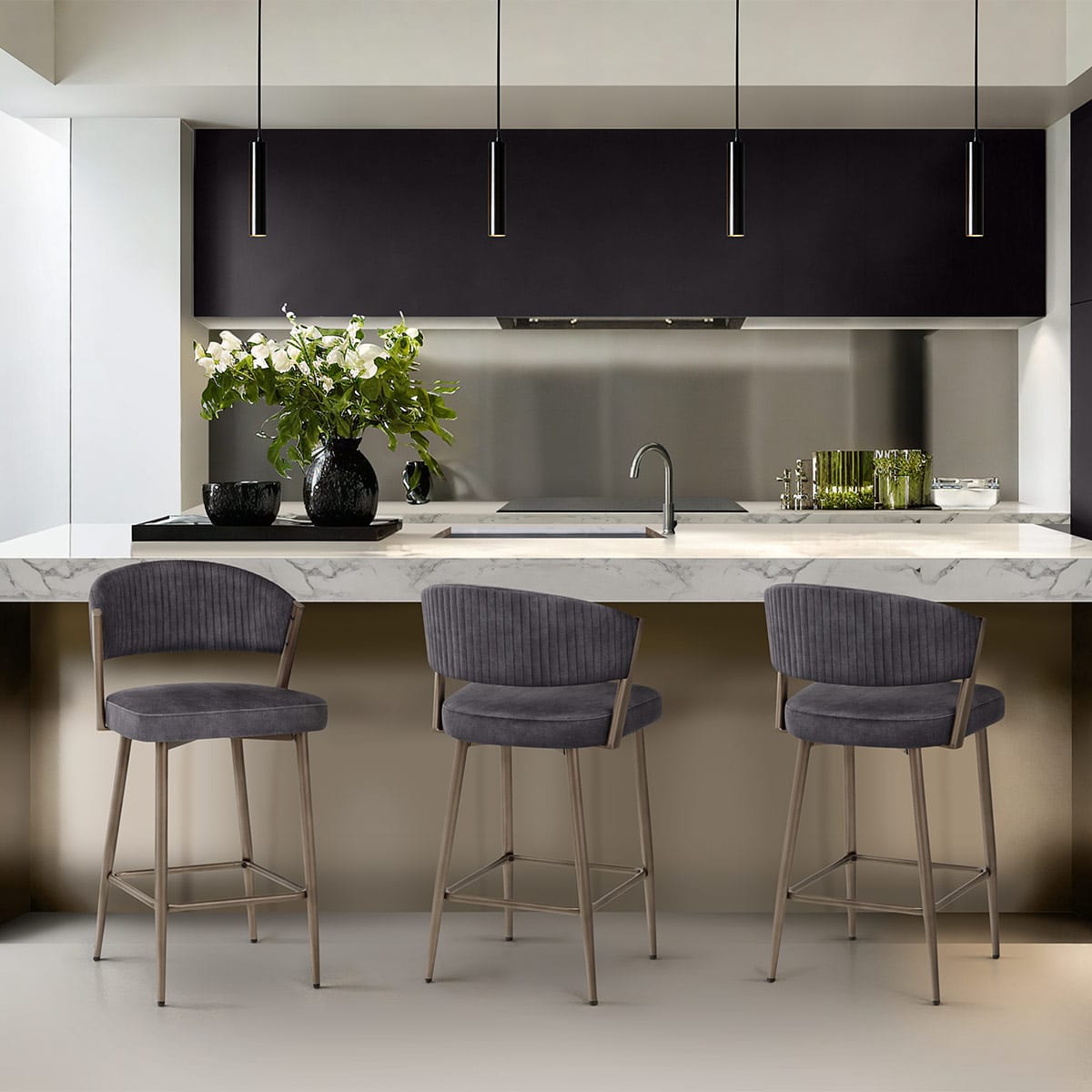 Samt Barhocker - Lusso Dunkelgrau