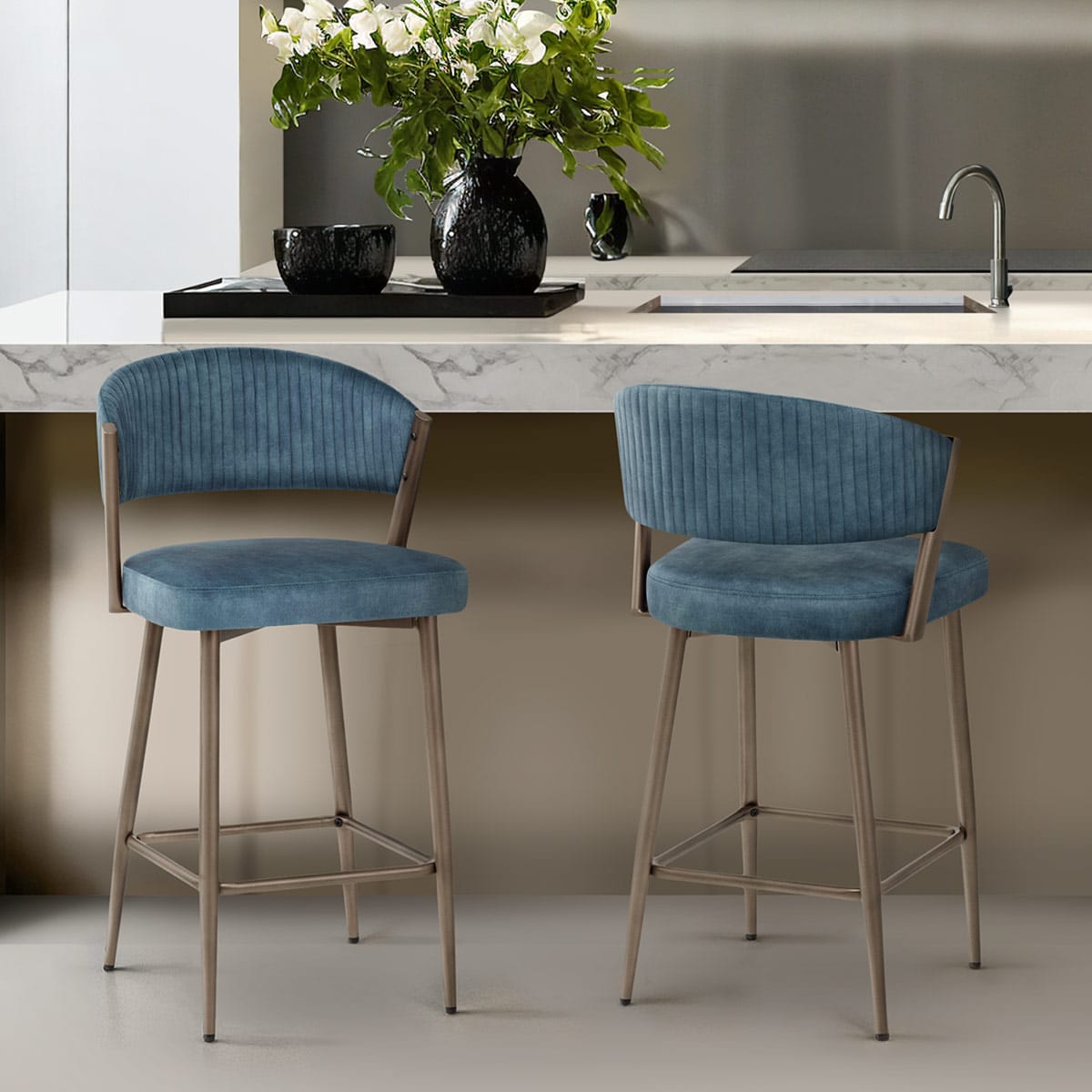 Samt Barhocker - Lusso Blau