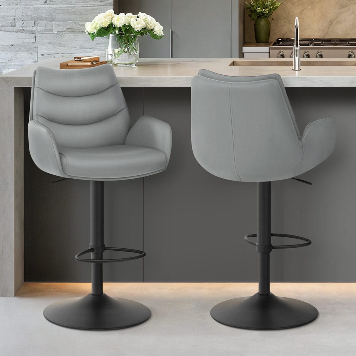 Barhocker Echtleder - Madrid Grau