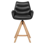 Echtleder Holz-Barhocker - Madrid Schwarz