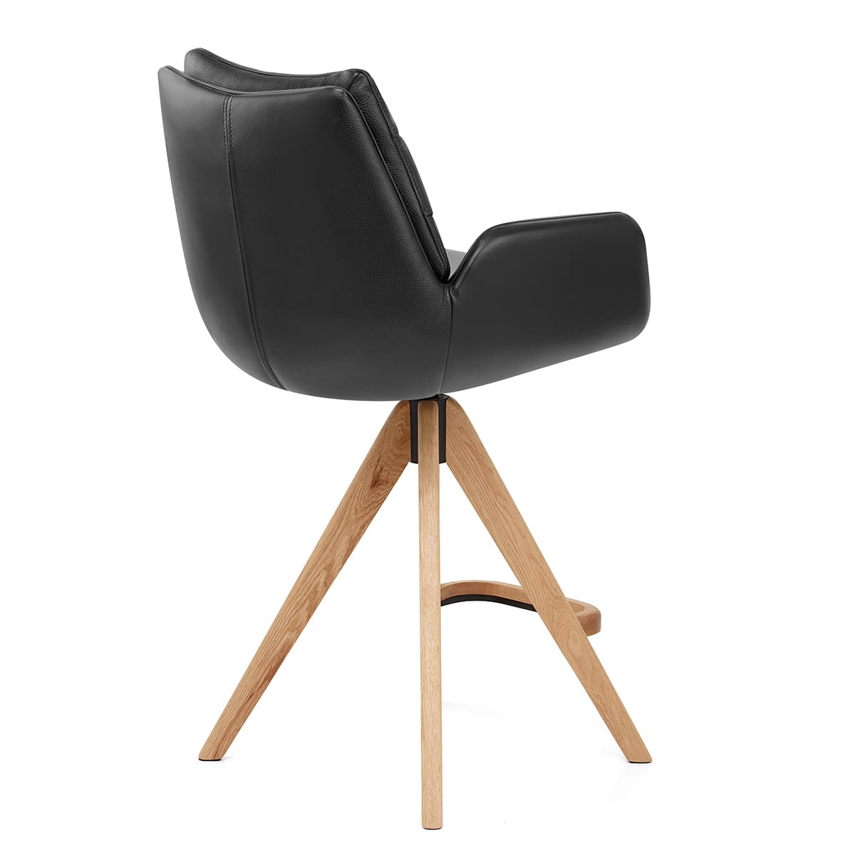 Echtleder Holz-Barhocker - Madrid Schwarz