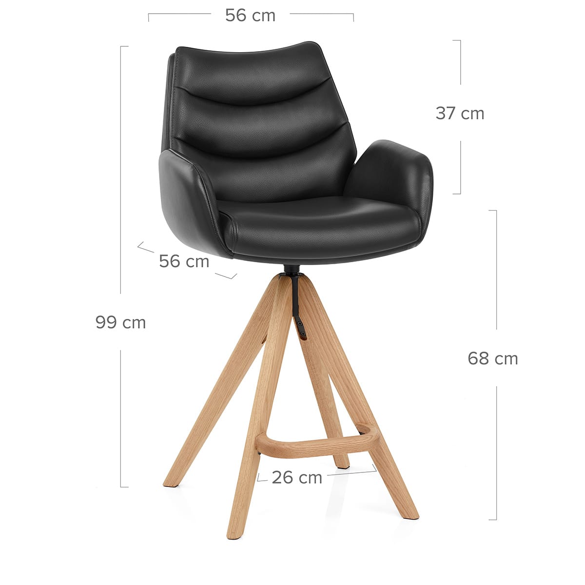 Echtleder Holz-Barhocker - Madrid Schwarz