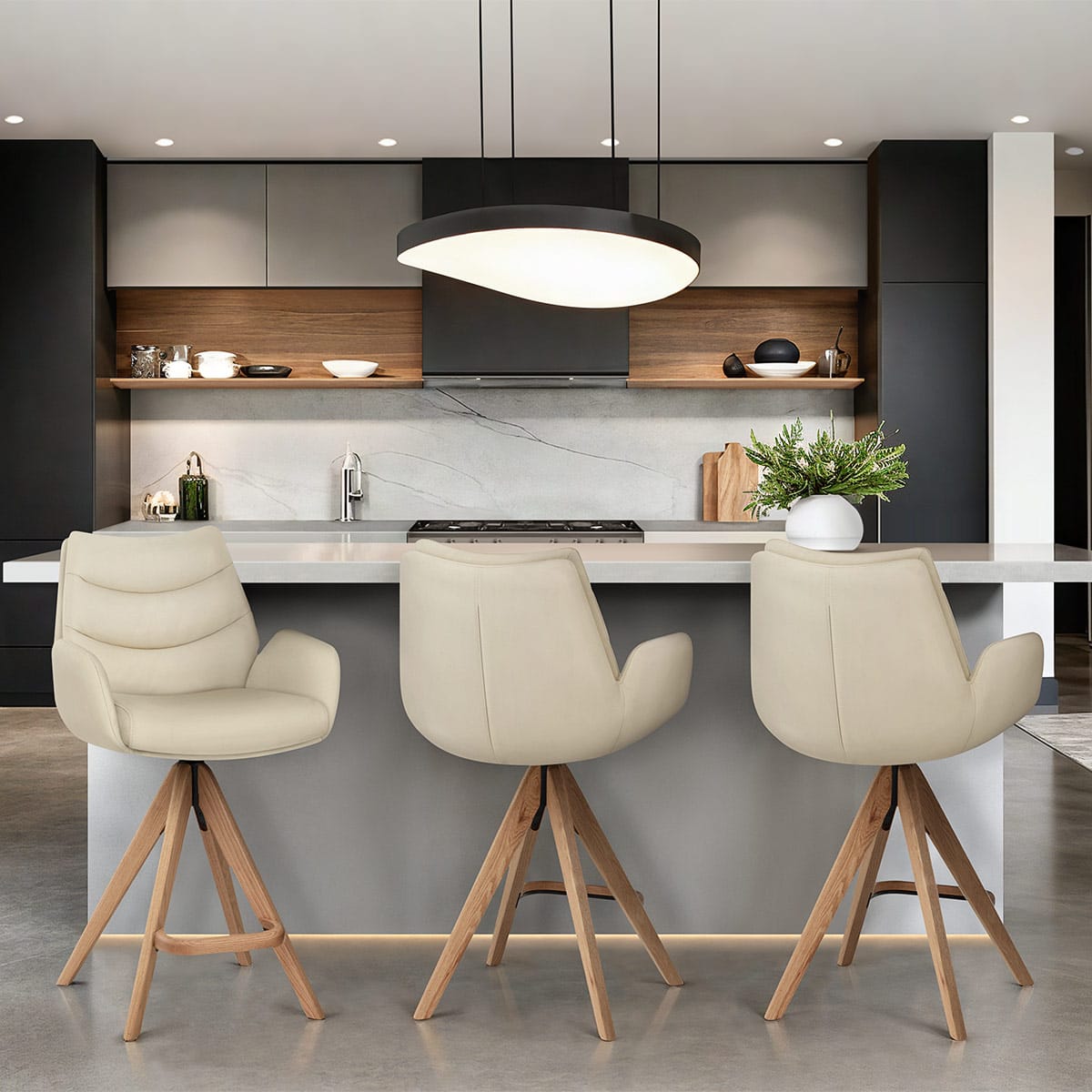 Sgabello Vera Pelle in Legno - Madrid Crema