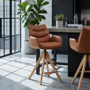 Echtleder Holz-Barhocker - Madrid Braun