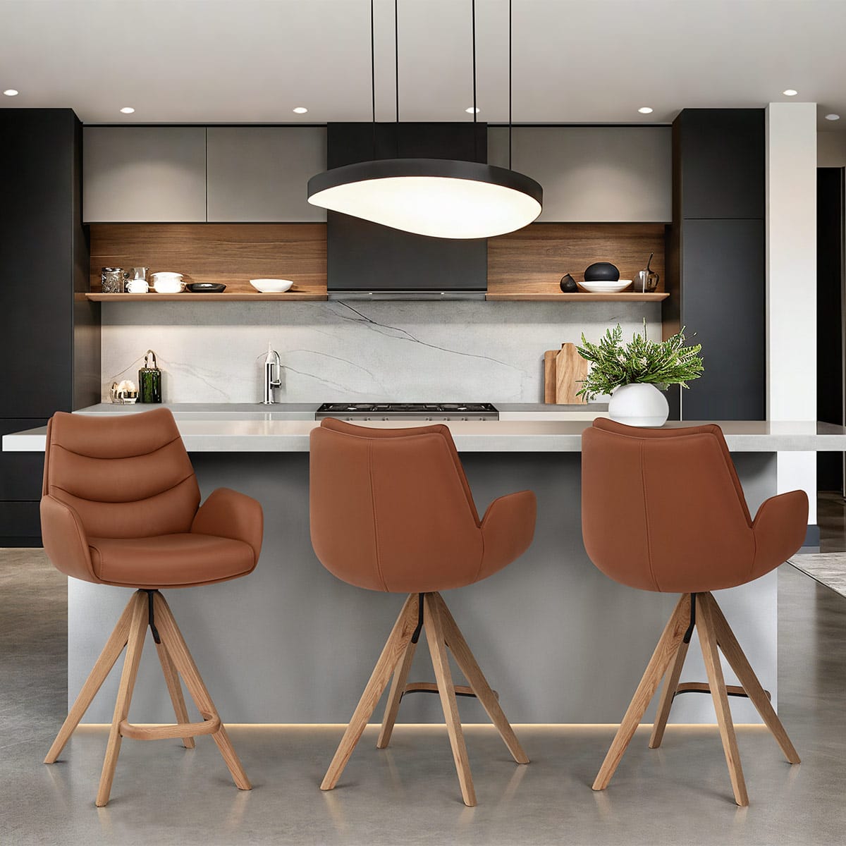 Echtleder Holz-Barhocker - Madrid Braun