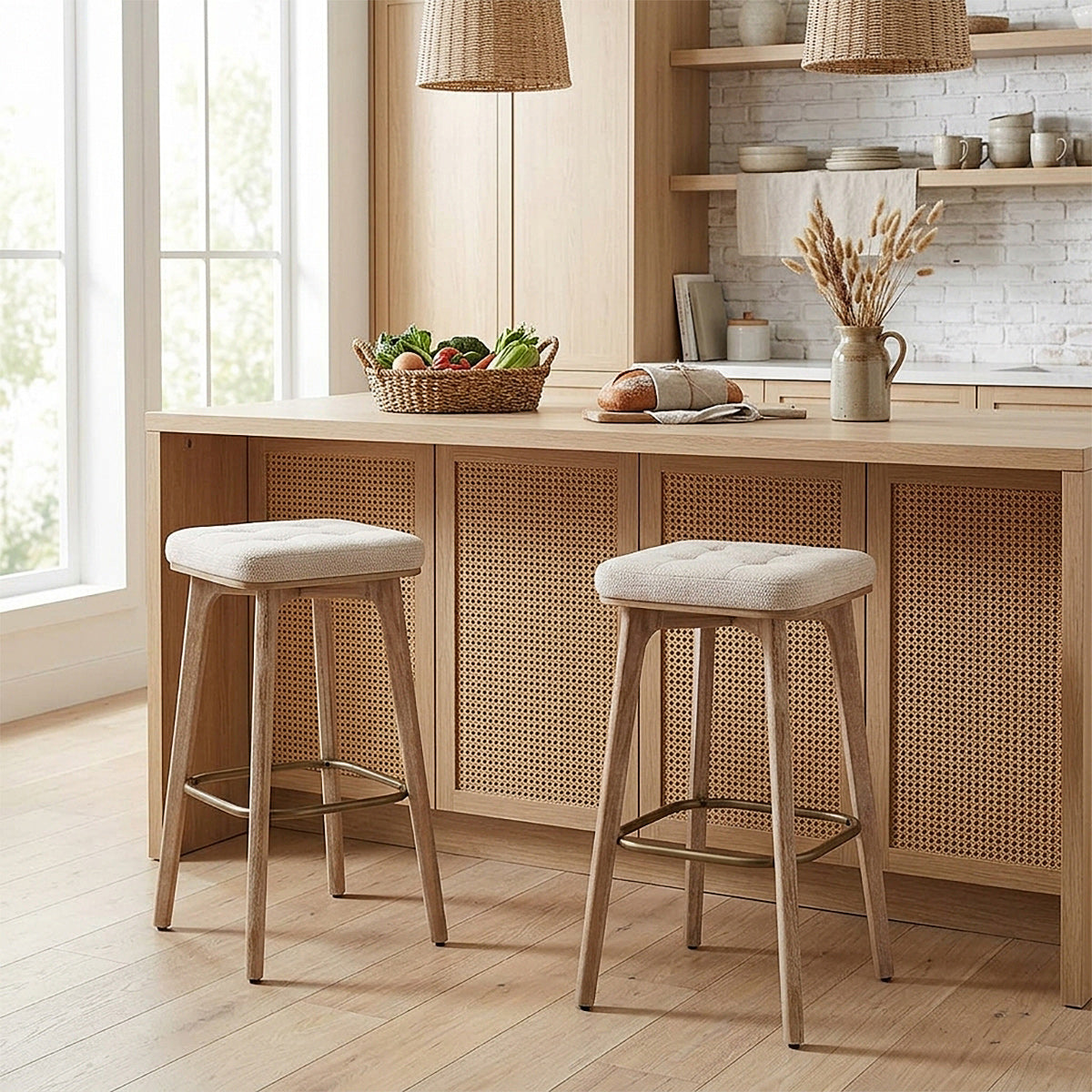 Holzbarhocker Stoff - Malmo Beige