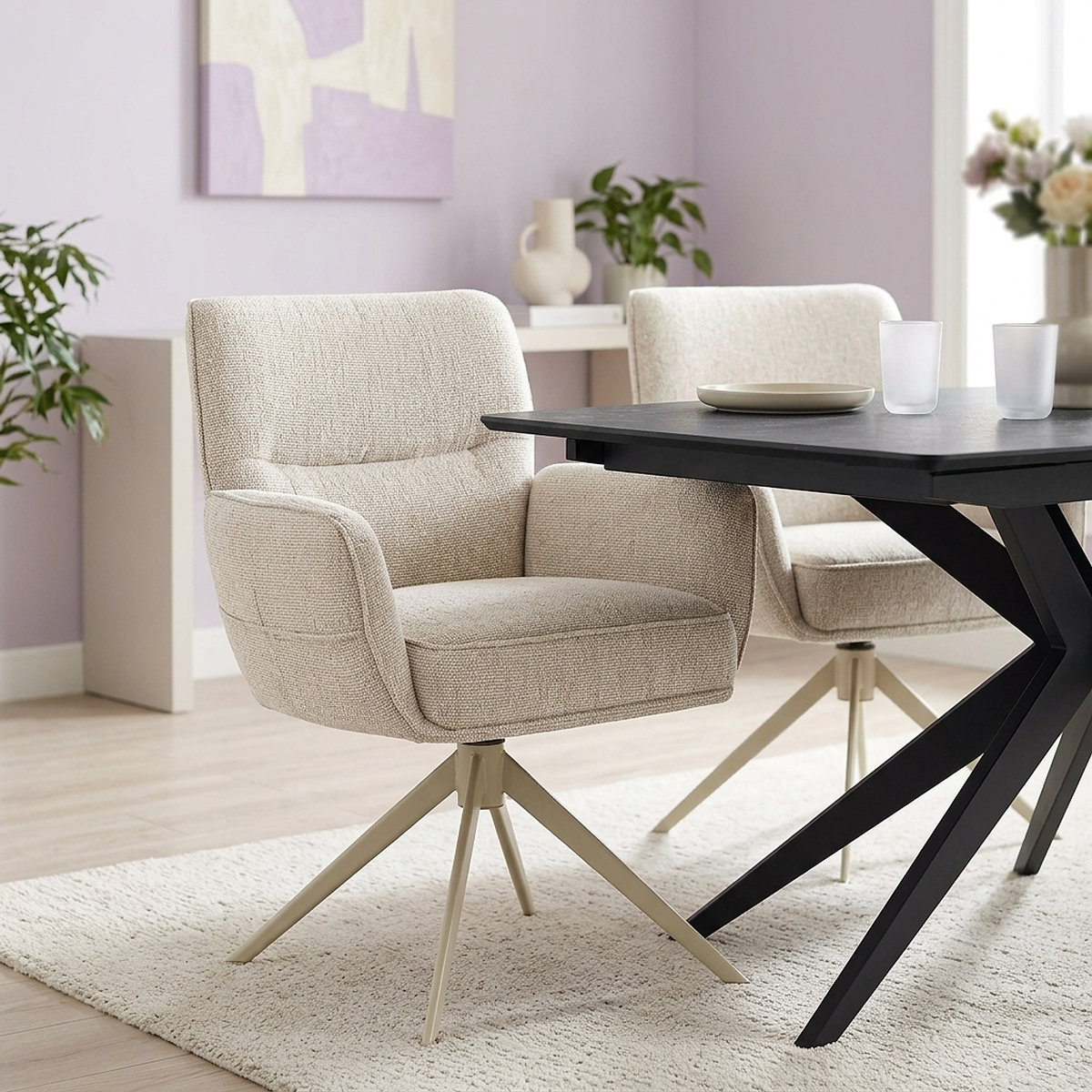 Stoff Esszimmerstuhl - Marbella Beige