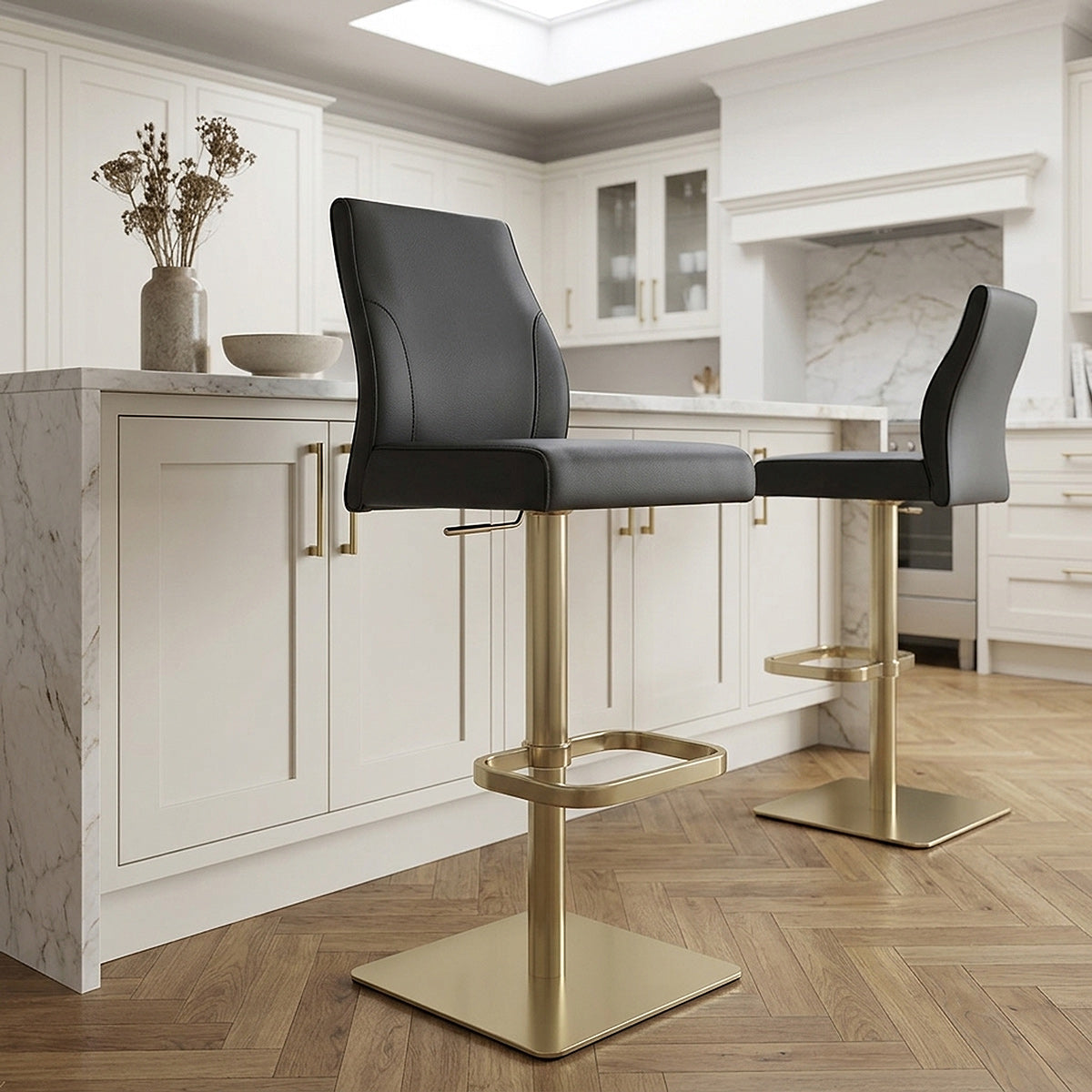 Echtleder Barhocker Gold - Martello Schwarz