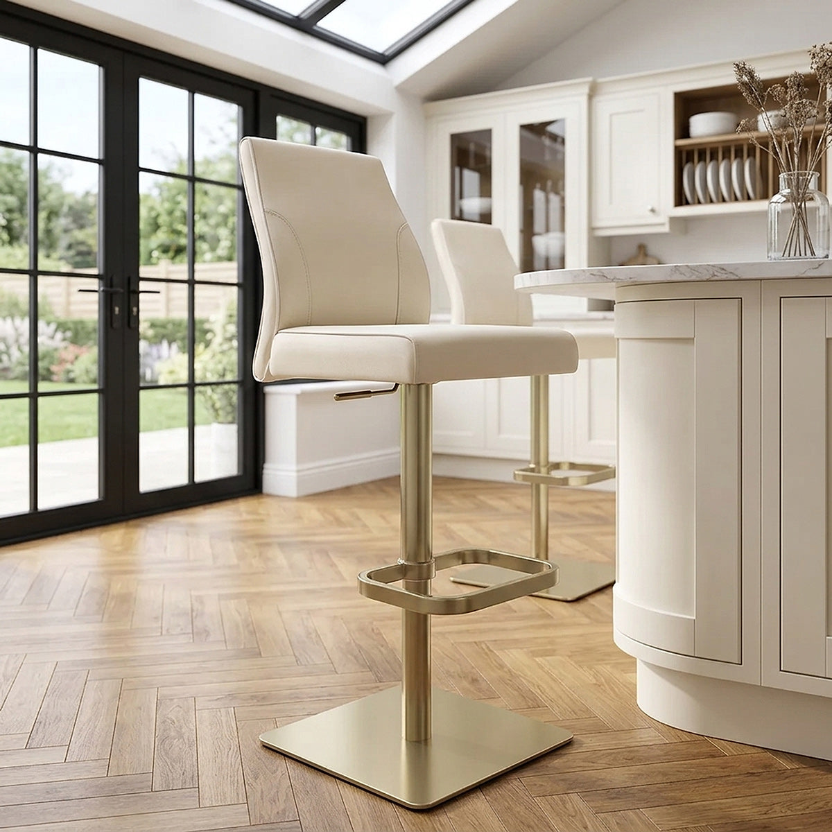 Echtleder Barhocker Gold - Martello Beige