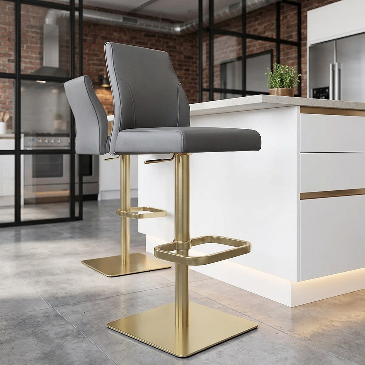 Echtleder Barhocker Gold - Martello Grau