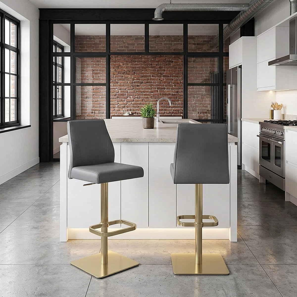 Echtleder Barhocker Gold - Martello Grau